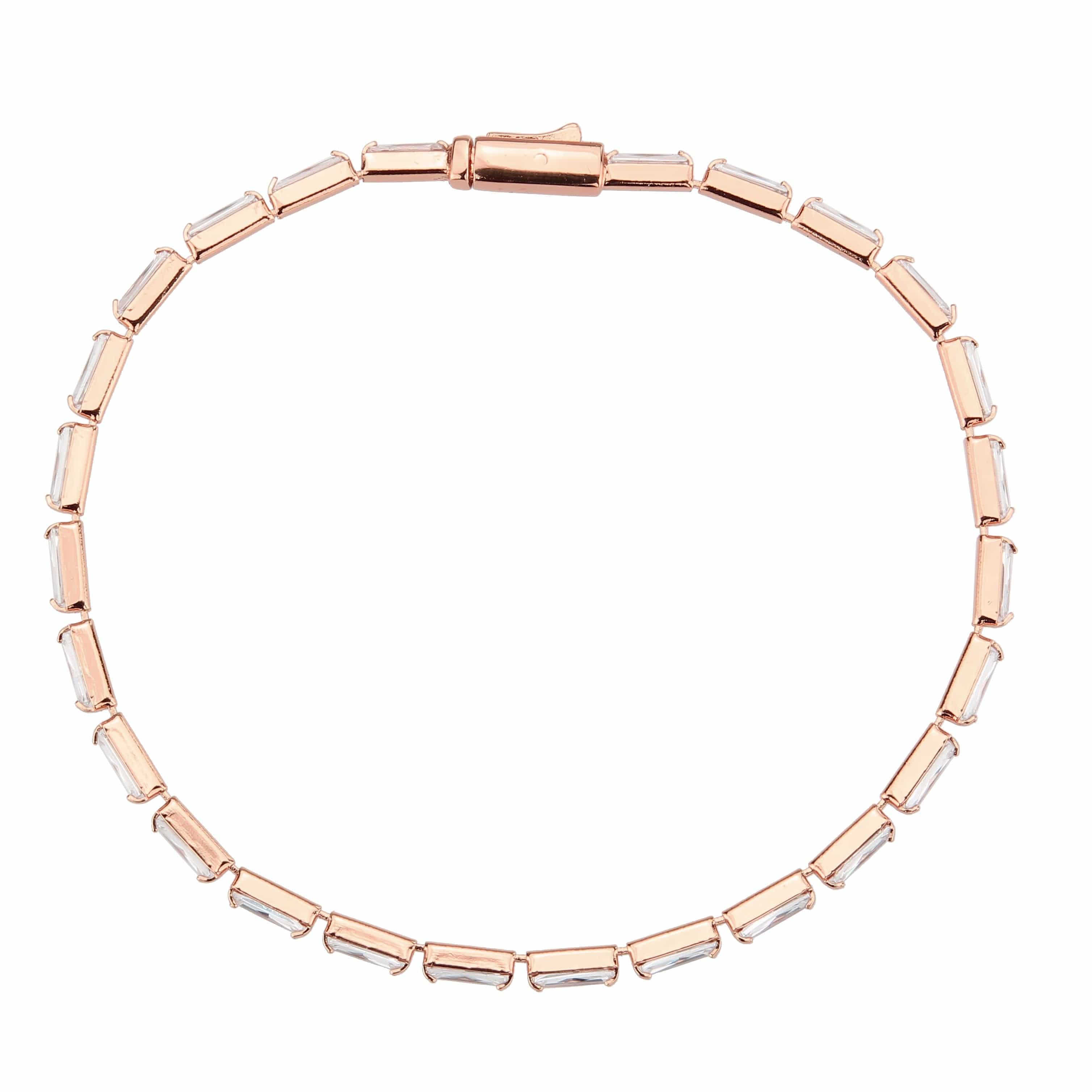 Brass Rose Gold CZ Baguette Bar Tennis Bracelet view 6