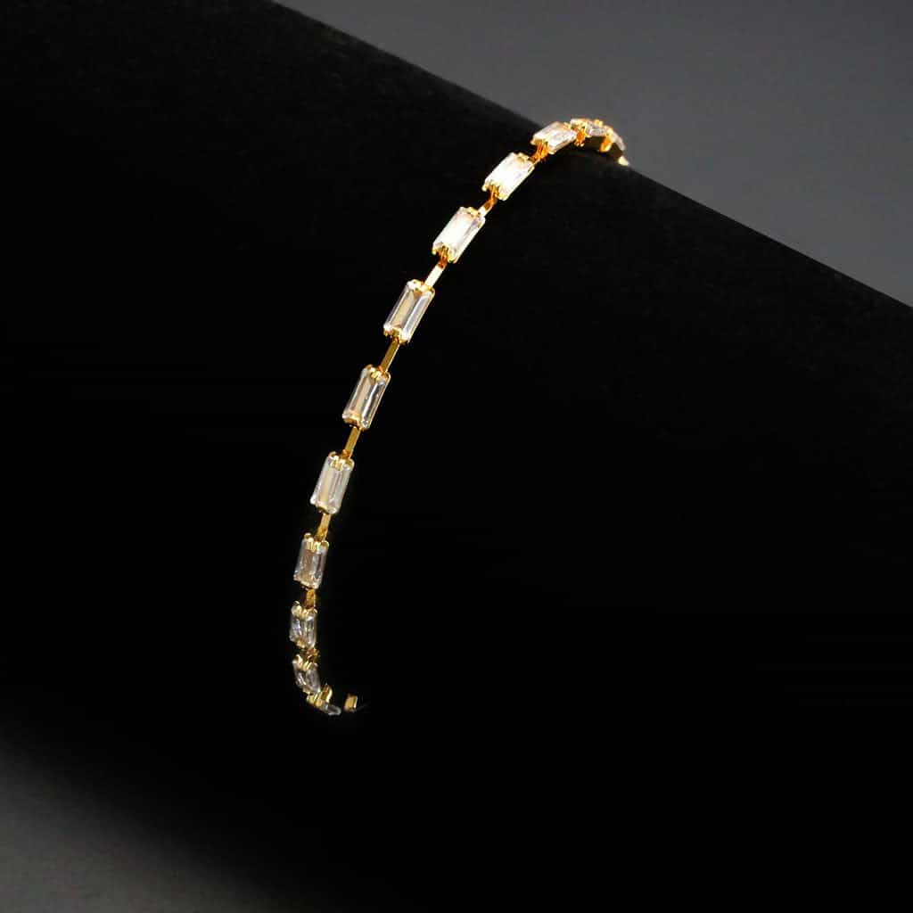 Brass Gold CZ Baguette Bar Tennis Bracelet view 2