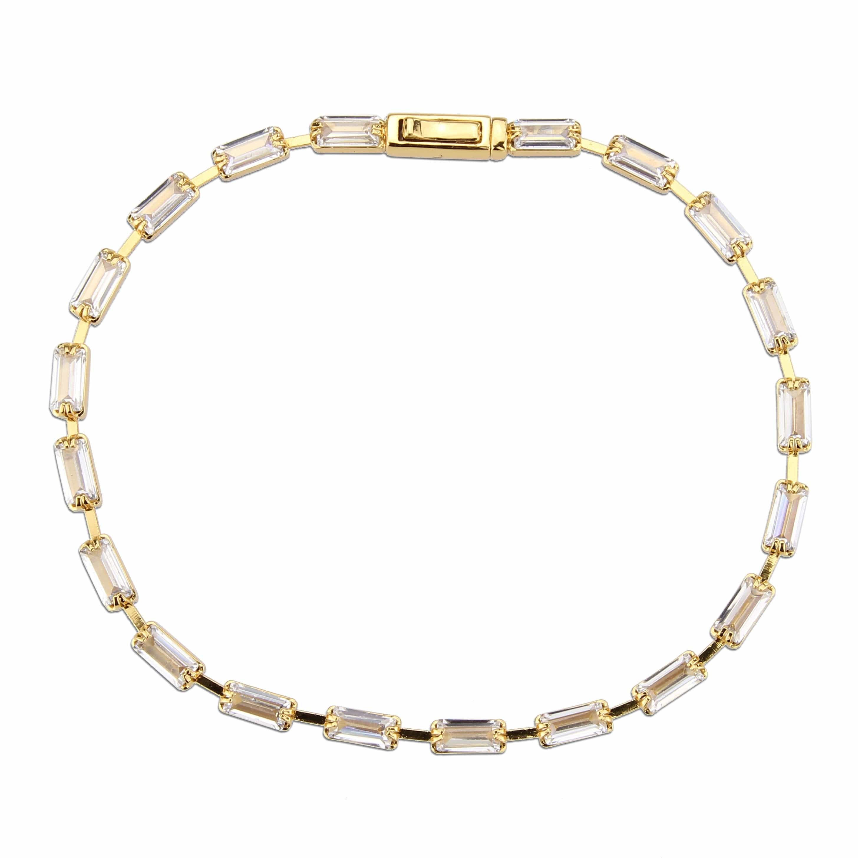 Brass Gold CZ Baguette Bar Tennis Bracelet view 3