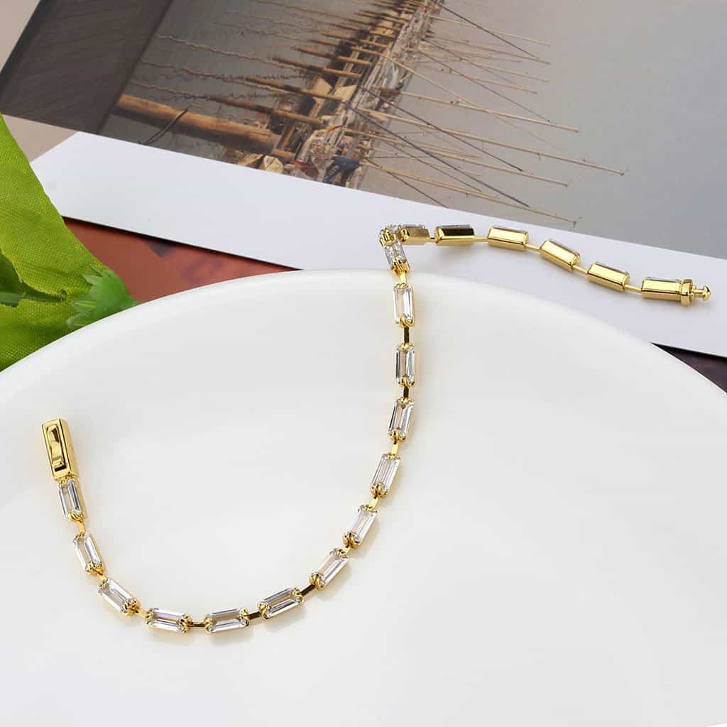 Brass Gold CZ Baguette Bar Tennis Bracelet view 5
