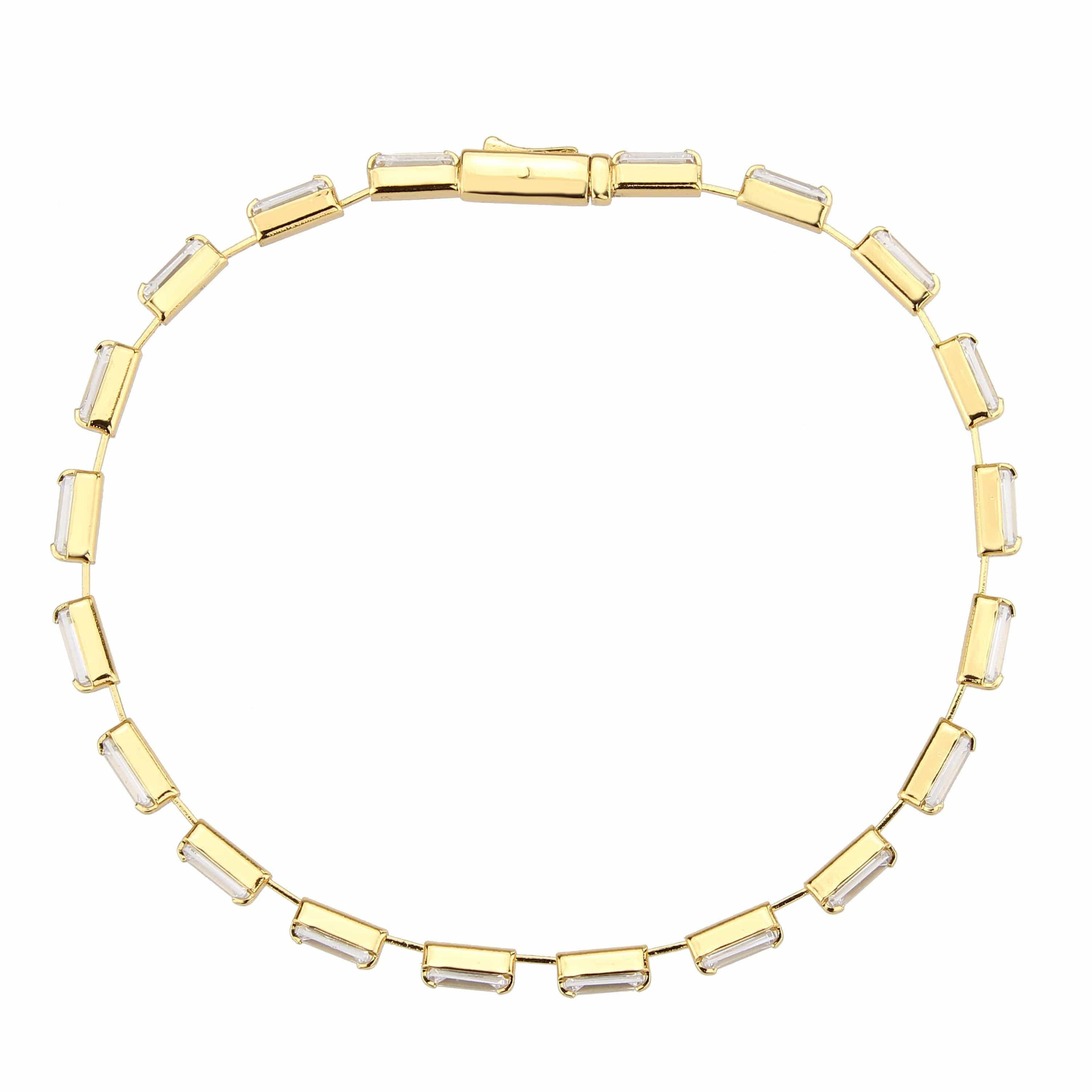 Brass Gold CZ Baguette Bar Tennis Bracelet view 6
