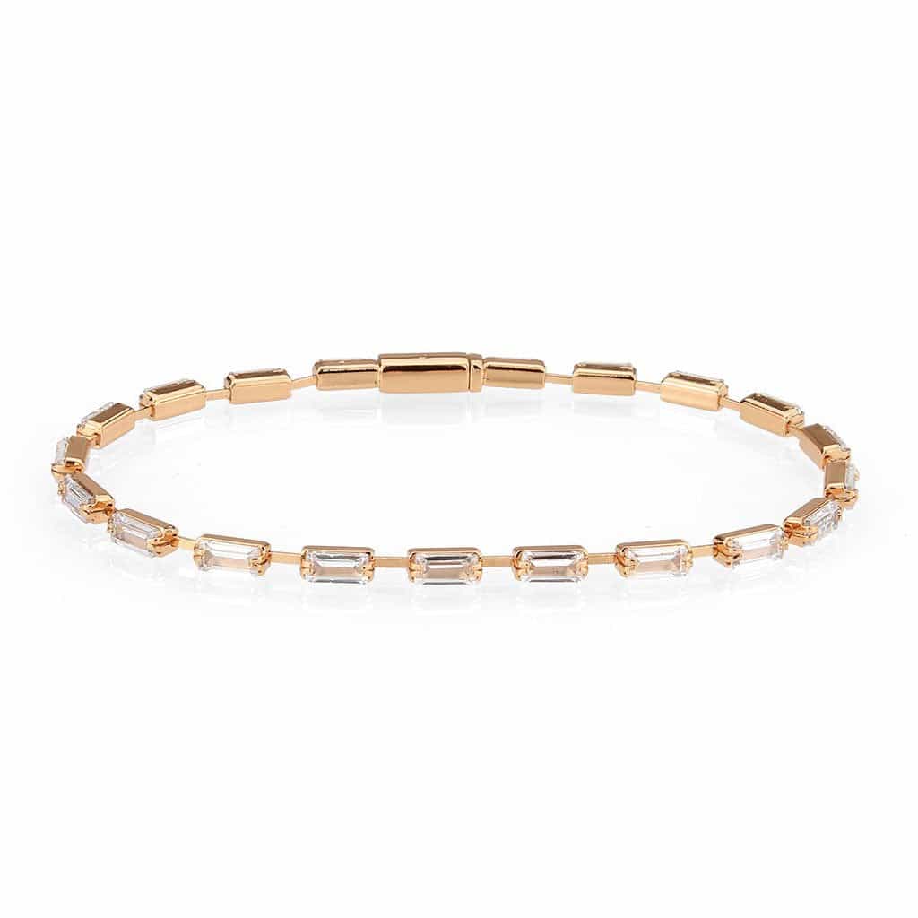 Brass Gold CZ Baguette Bar Tennis Large Bracelet view 1