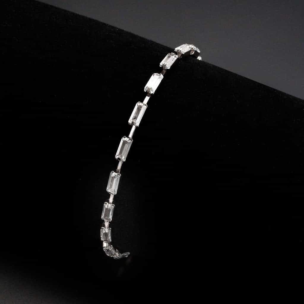 Brass CZ Baguette Bar Tennis Thin Bracelet view 2
