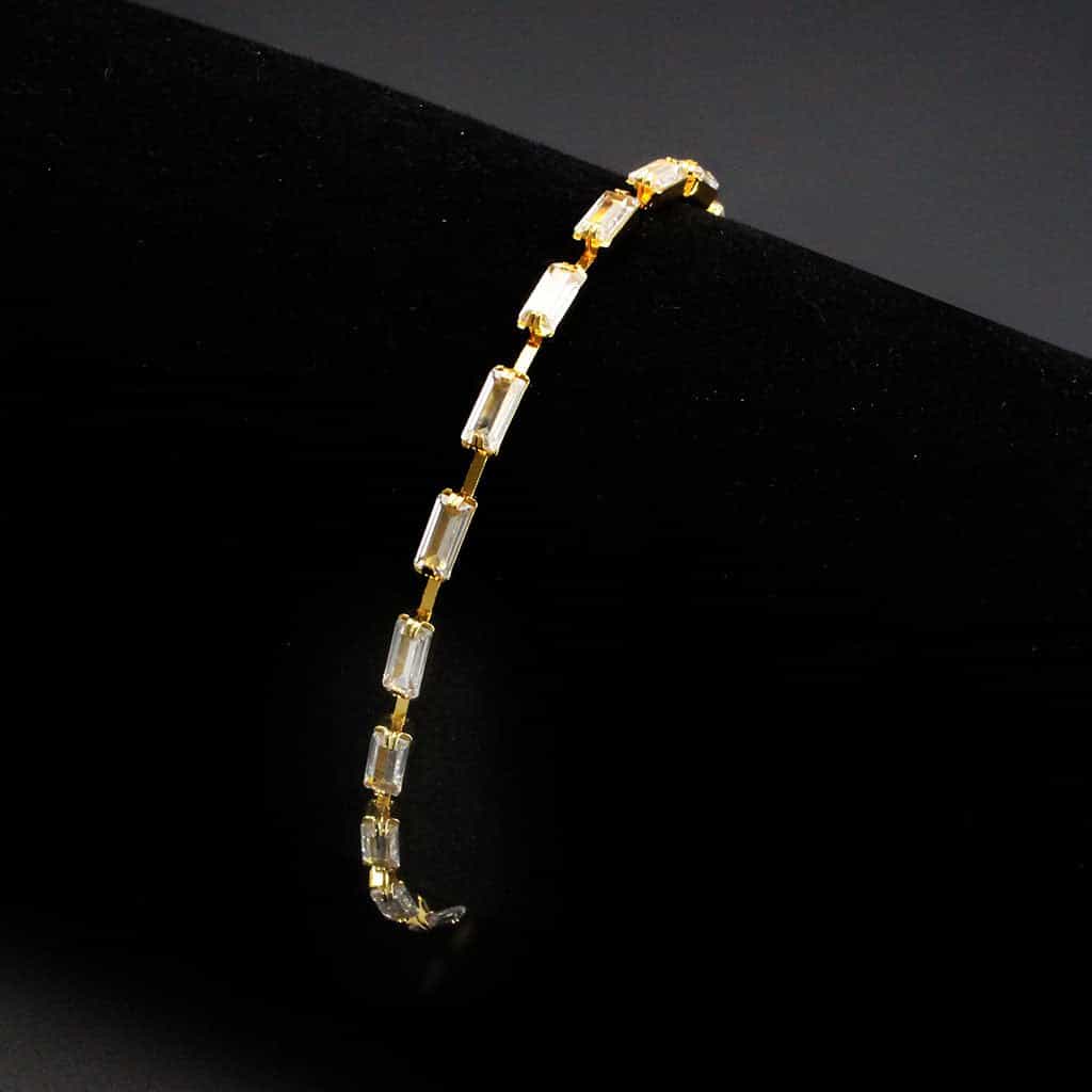 Brass Gold CZ Baguette Tennis Thin Bracelet view 2