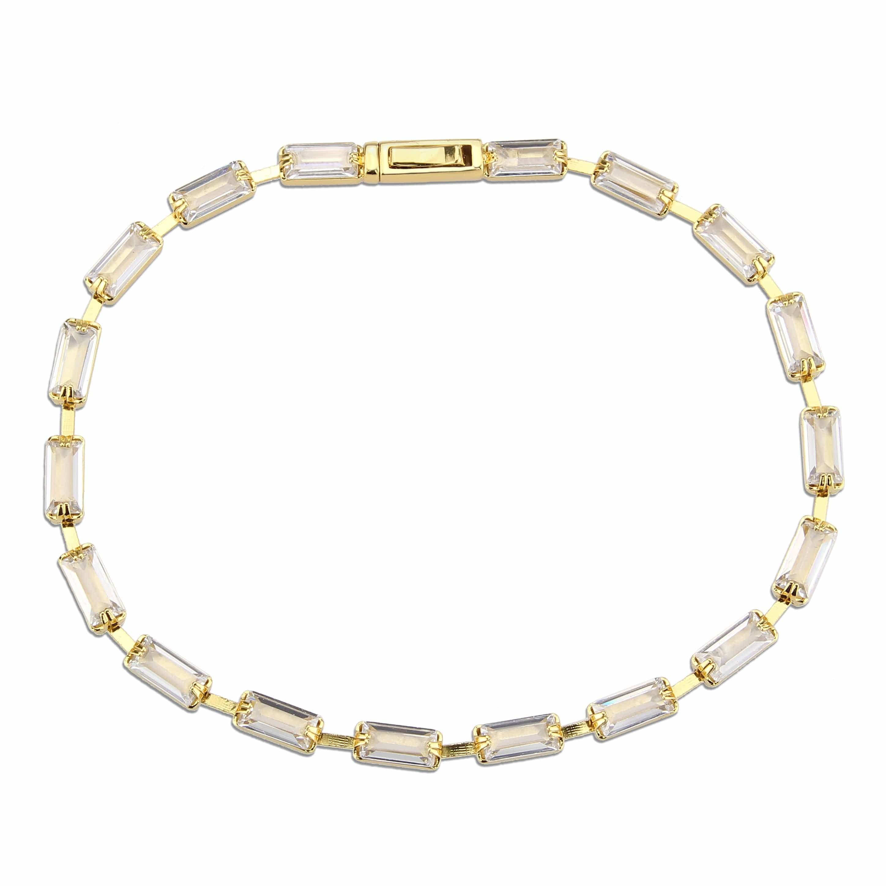Brass Gold CZ Baguette Tennis Thin Bracelet view 3