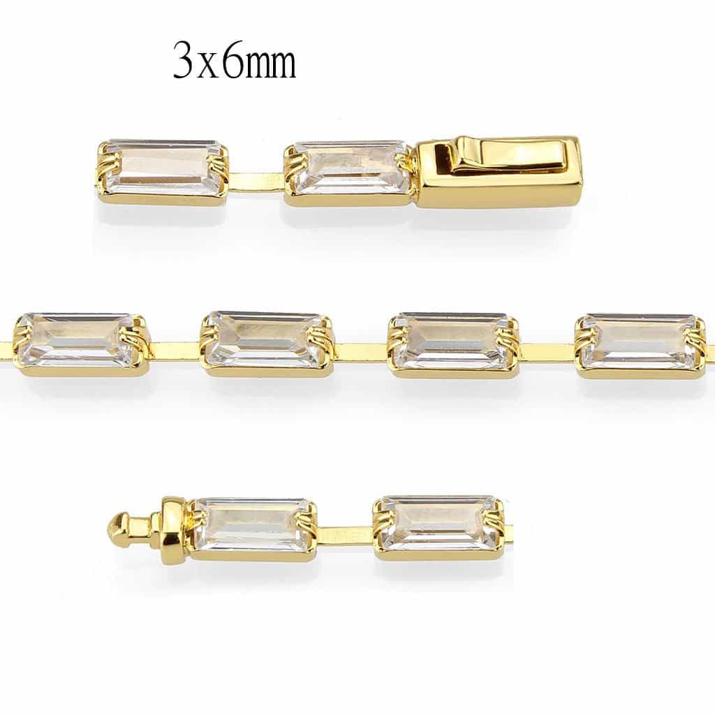 Brass Gold CZ Baguette Tennis Thin Bracelet view 4