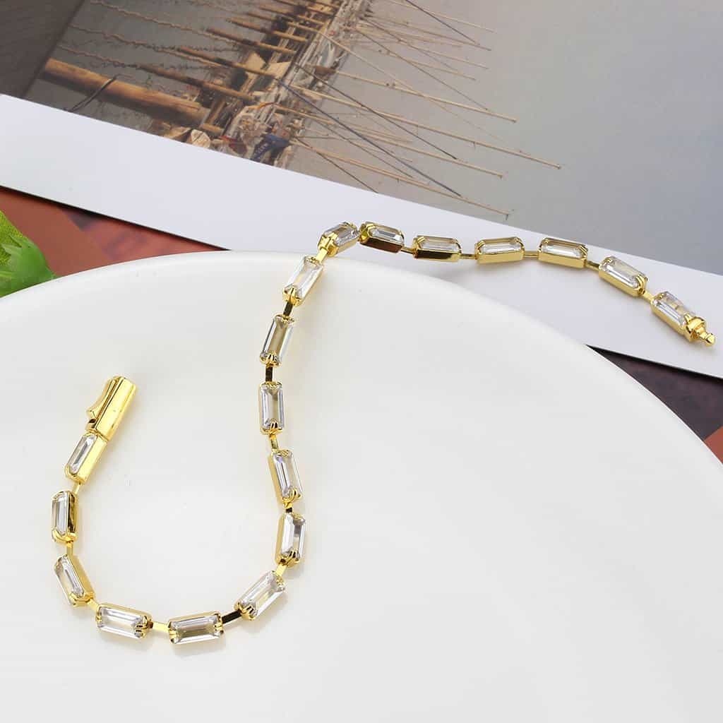 Brass Gold CZ Baguette Tennis Thin Bracelet view 5