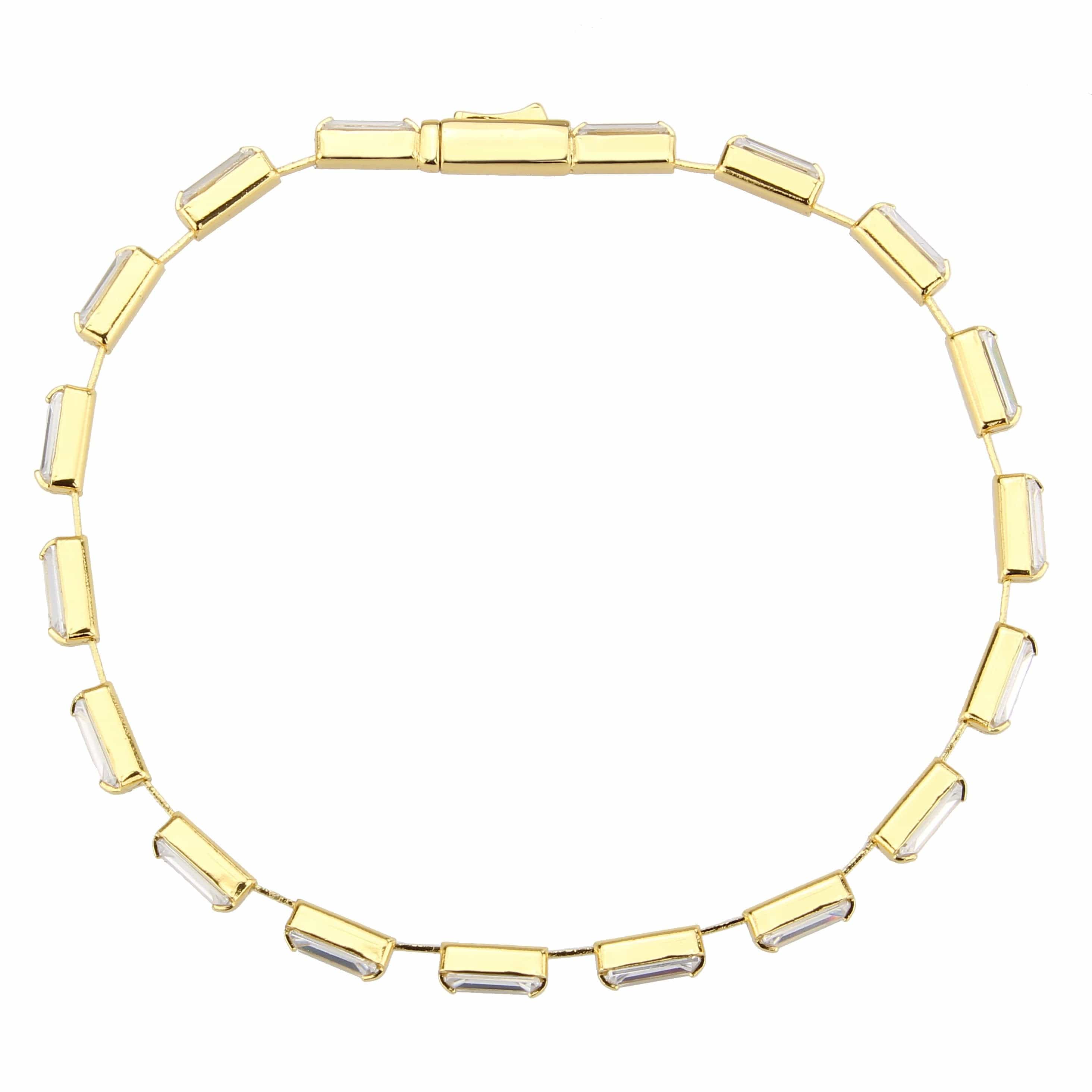 Brass Gold CZ Baguette Tennis Thin Bracelet view 6