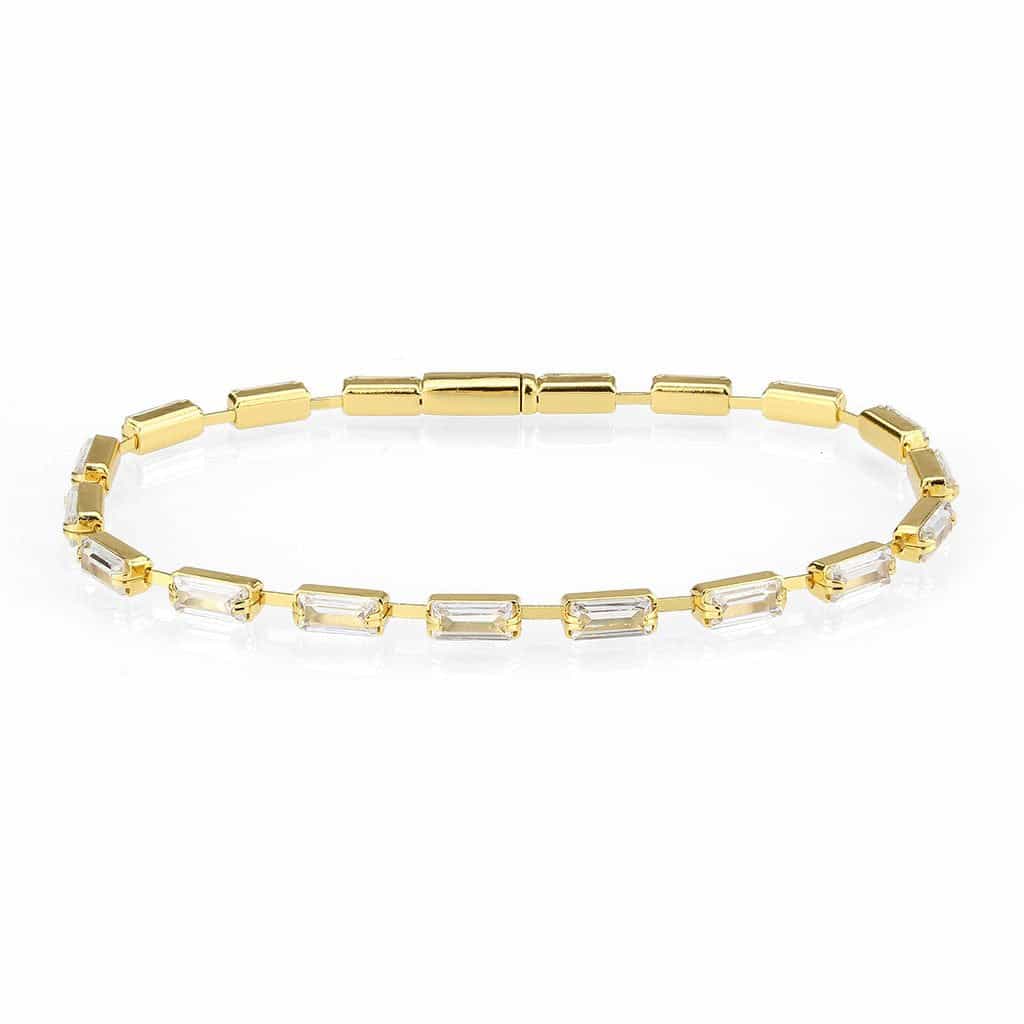 Brass Gold CZ Baguette Tennis Thin Bracelet view 1