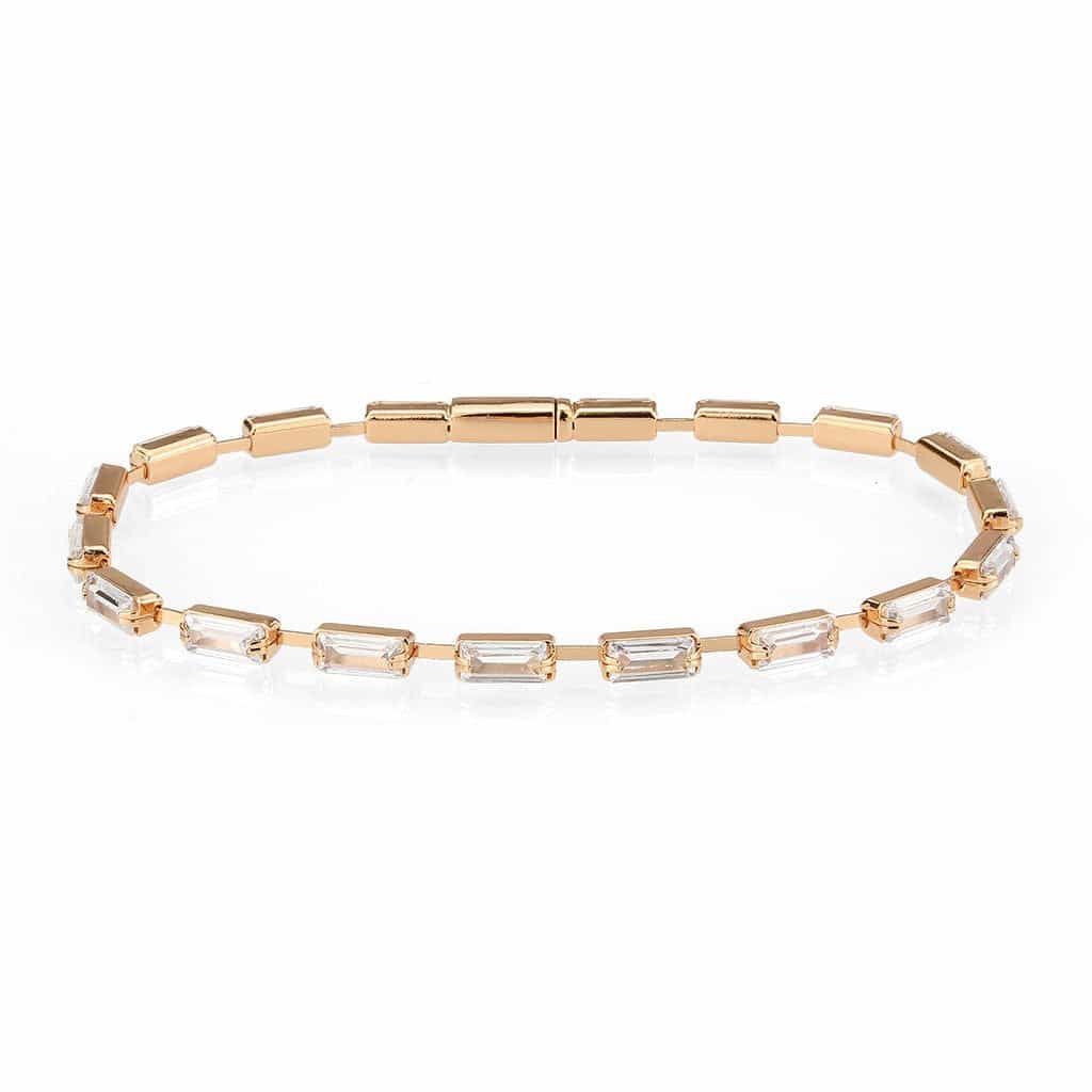 Brass Rose Gold CZ Baguette Tennis Thin Bracelet view 1