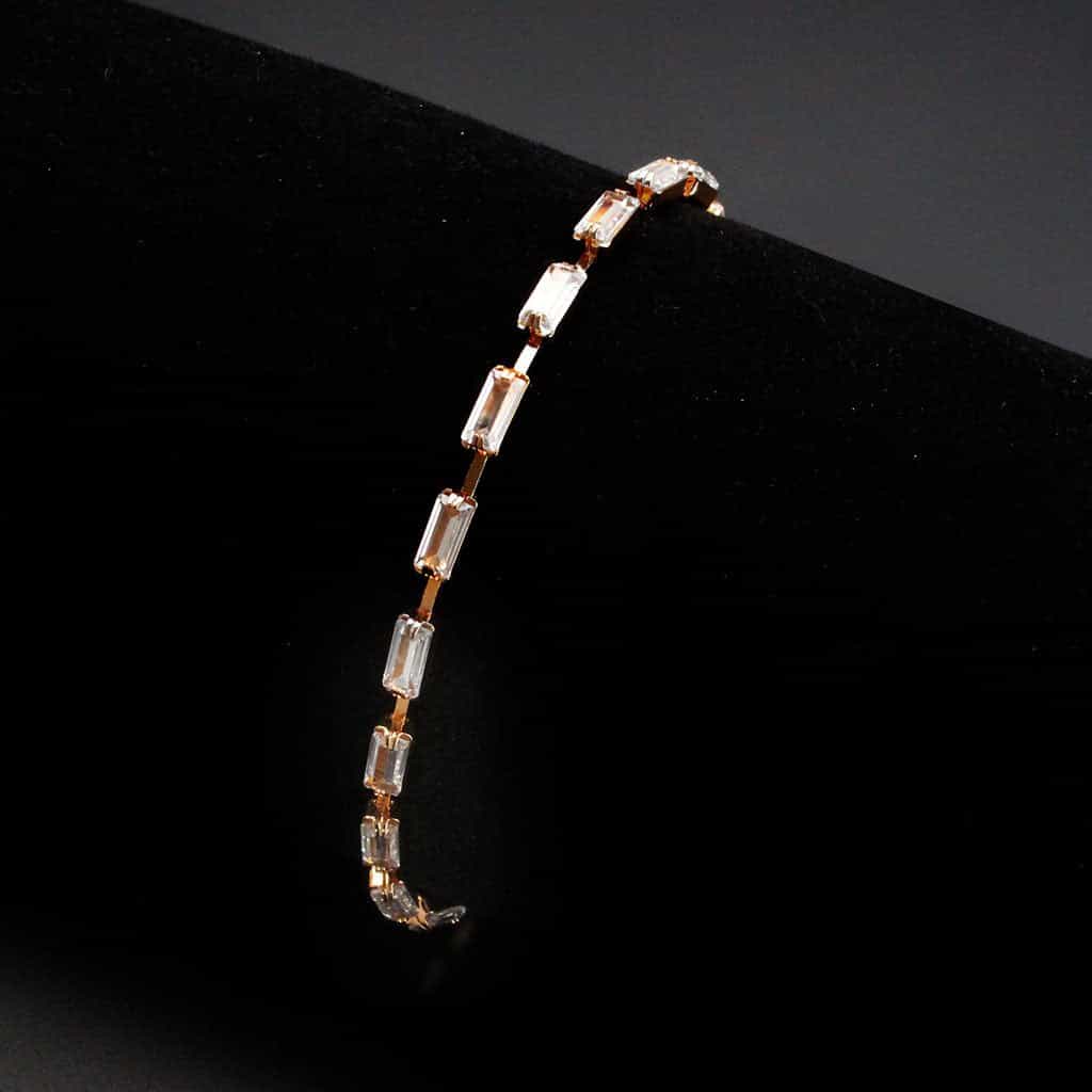 Brass Rose Gold CZ Baguette Tennis Thin Bracelet view 2