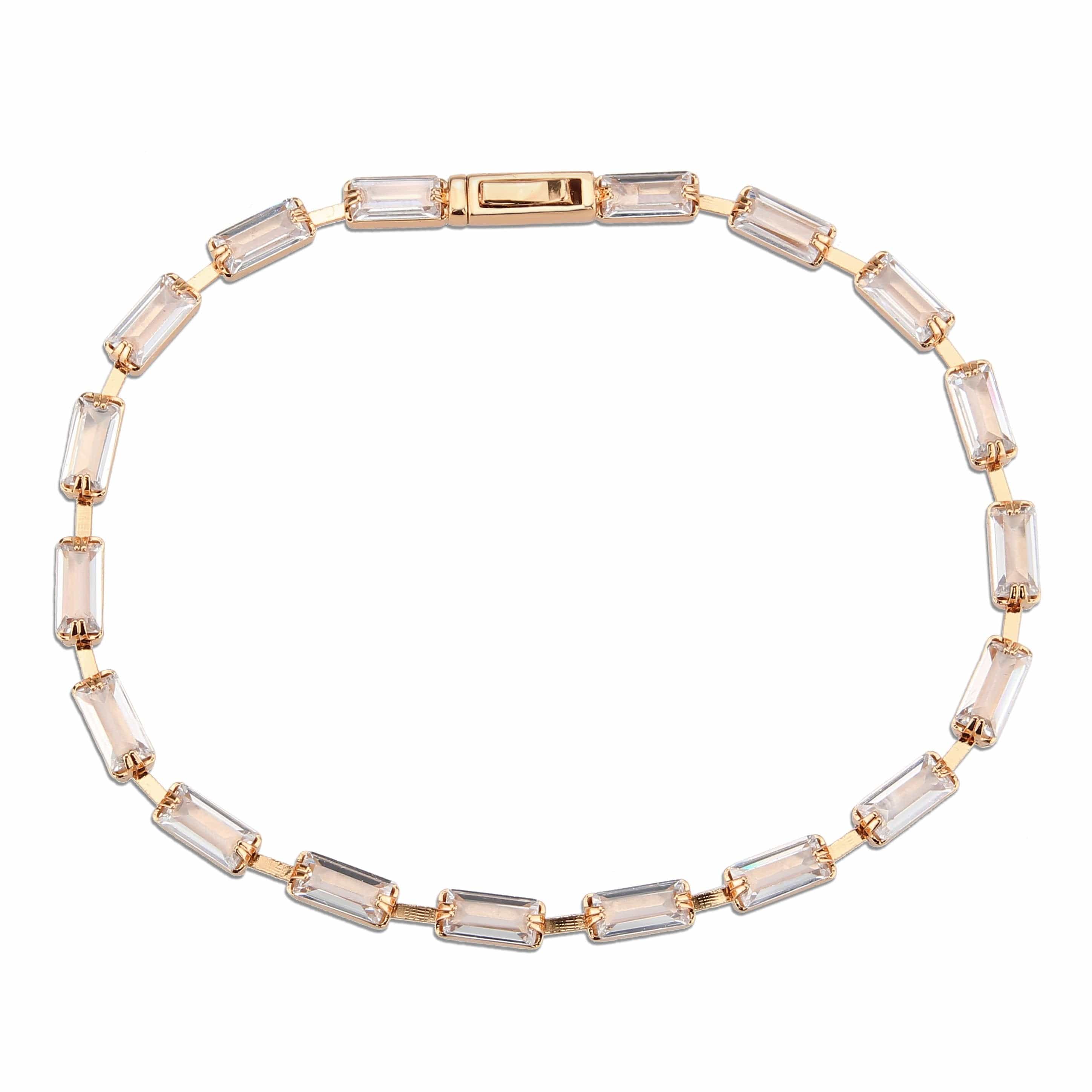 Brass Rose Gold CZ Baguette Tennis Thin Bracelet view 3