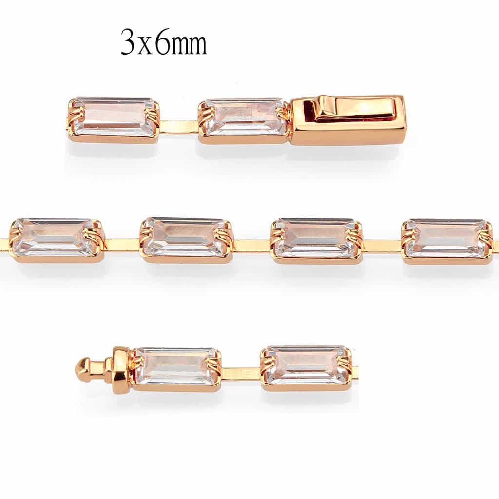 Brass Rose Gold CZ Baguette Tennis Thin Bracelet view 6