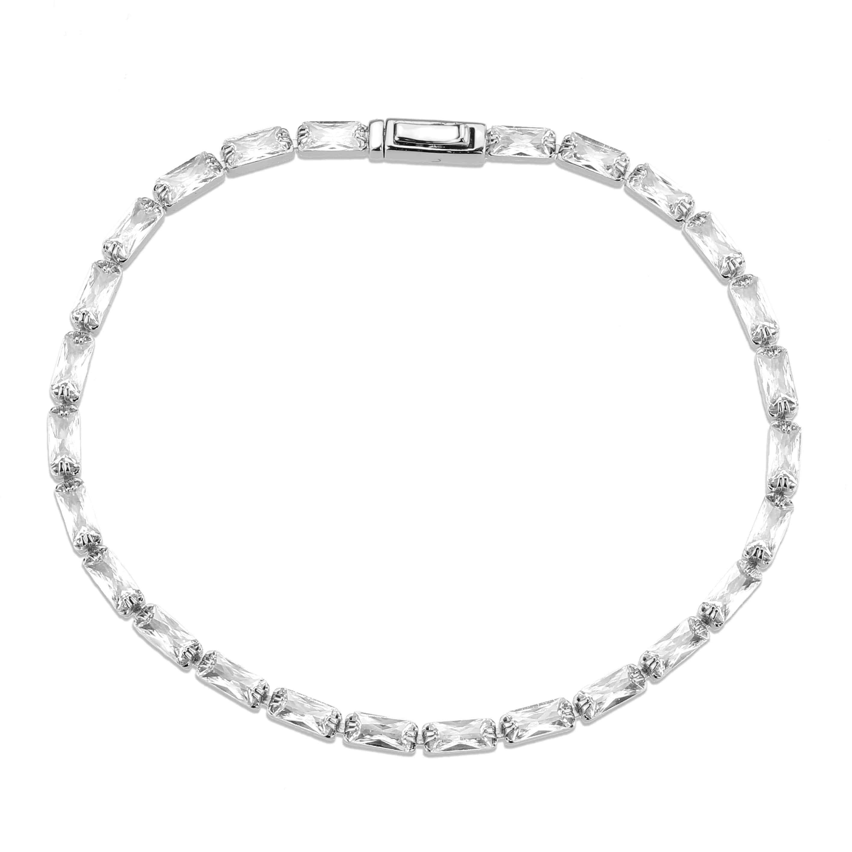 Brass CZ Baguette Tennis Thin Bracelet | The Stainless Jewelry view 3