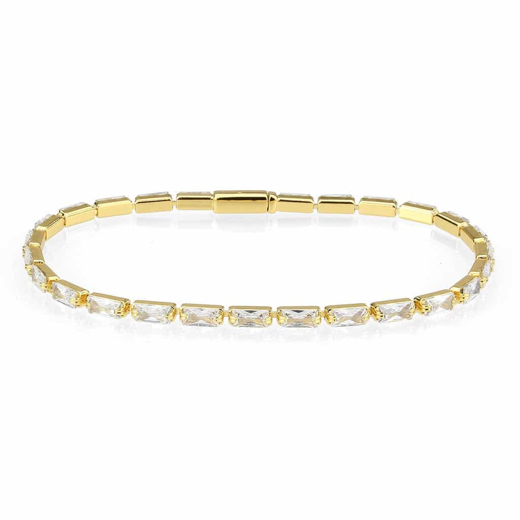 Brass Gold CZ Baguette Round Station Tennis Bracelet view 1