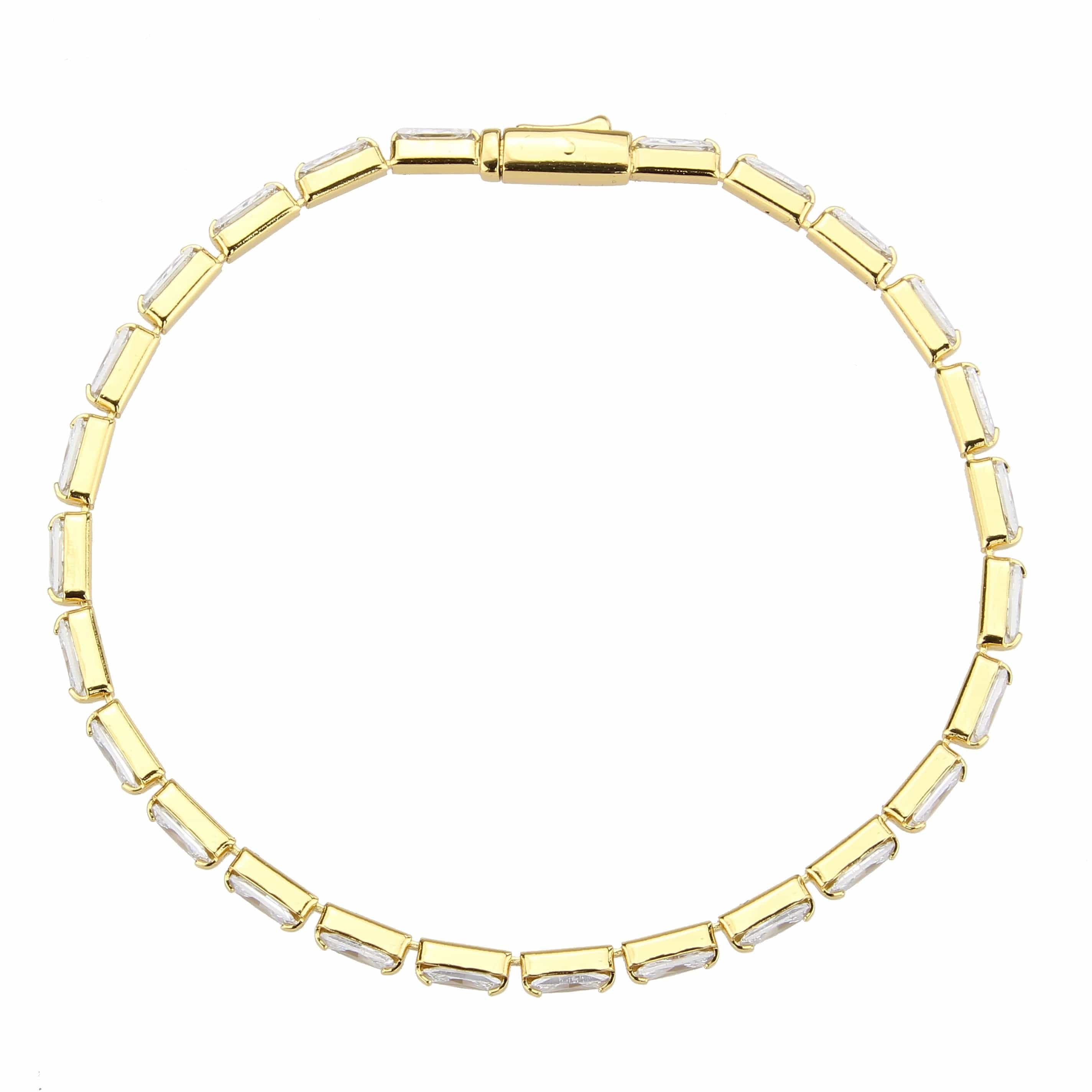 Brass Gold CZ Baguette Round Station Tennis Bracelet view 6