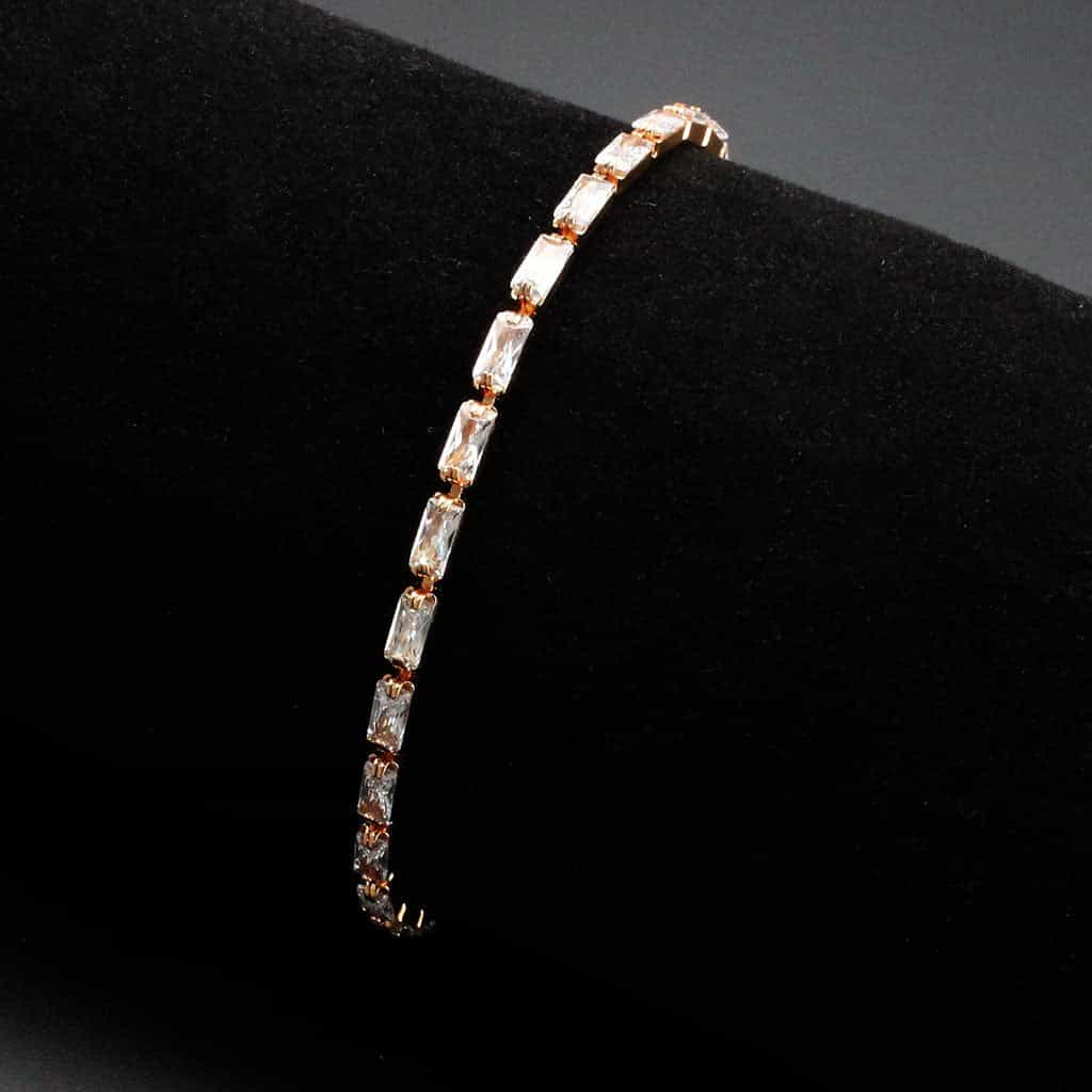 Brass Rose Gold CZ Baguette Round Station Bracelet view 2
