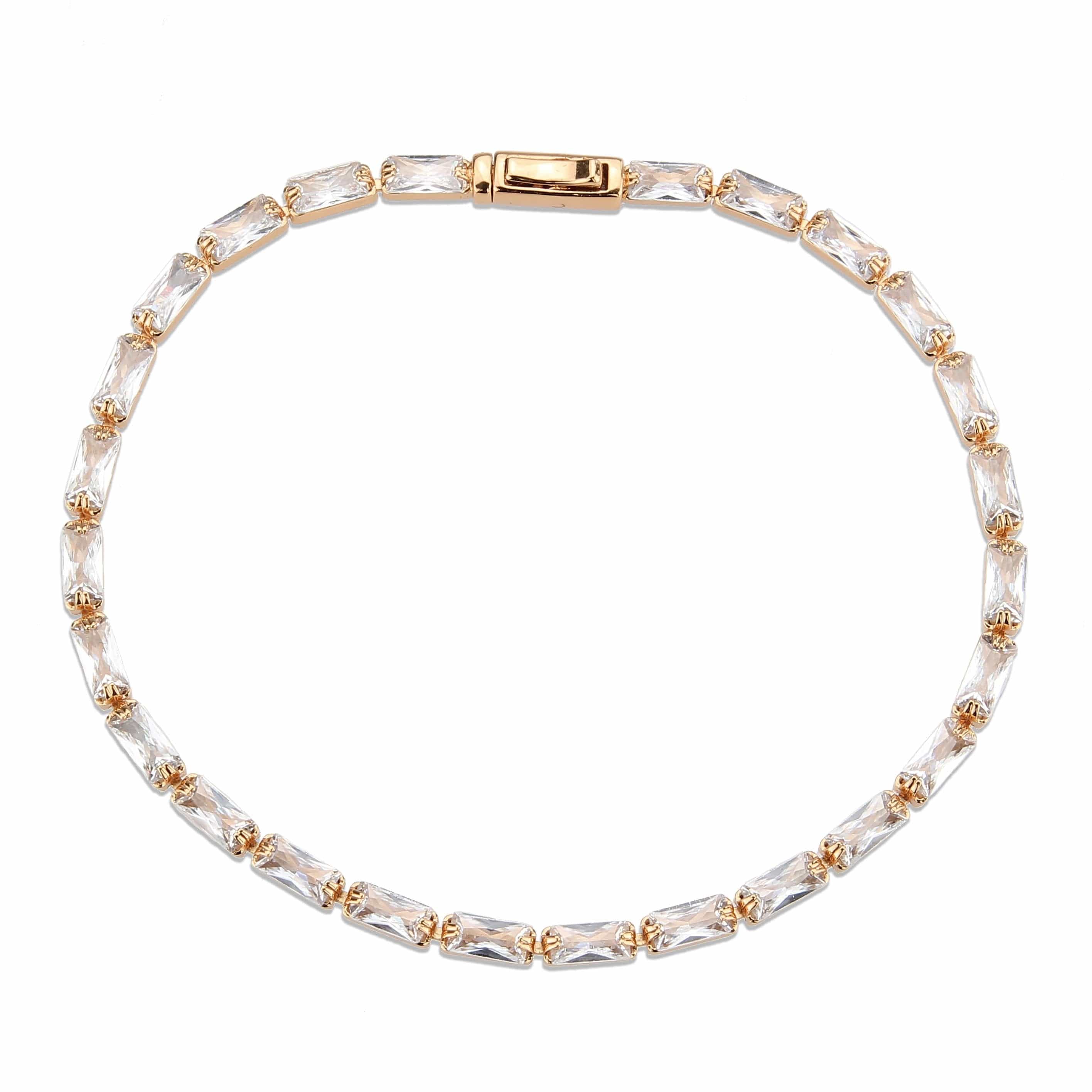 Brass Rose Gold CZ Baguette Round Station Bracelet view 3