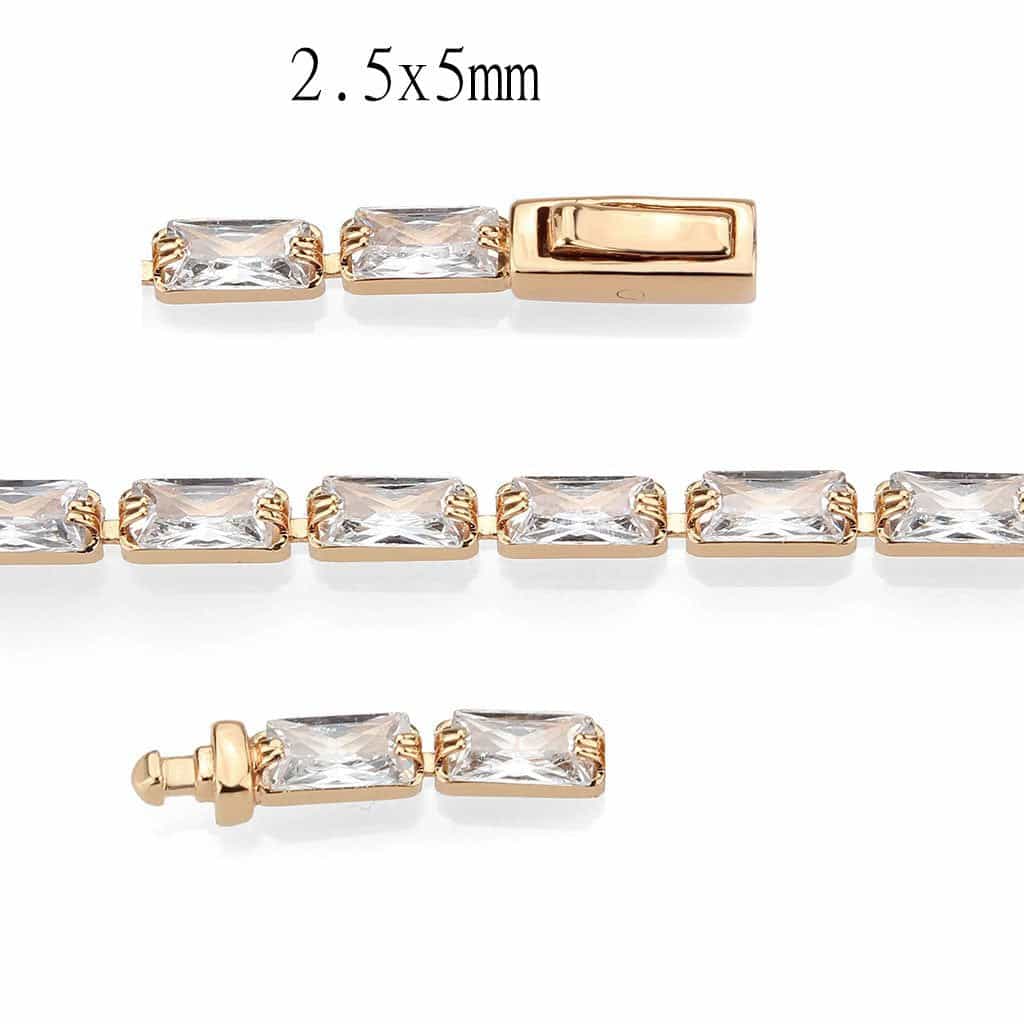Brass Rose Gold CZ Baguette Round Station Bracelet view 4