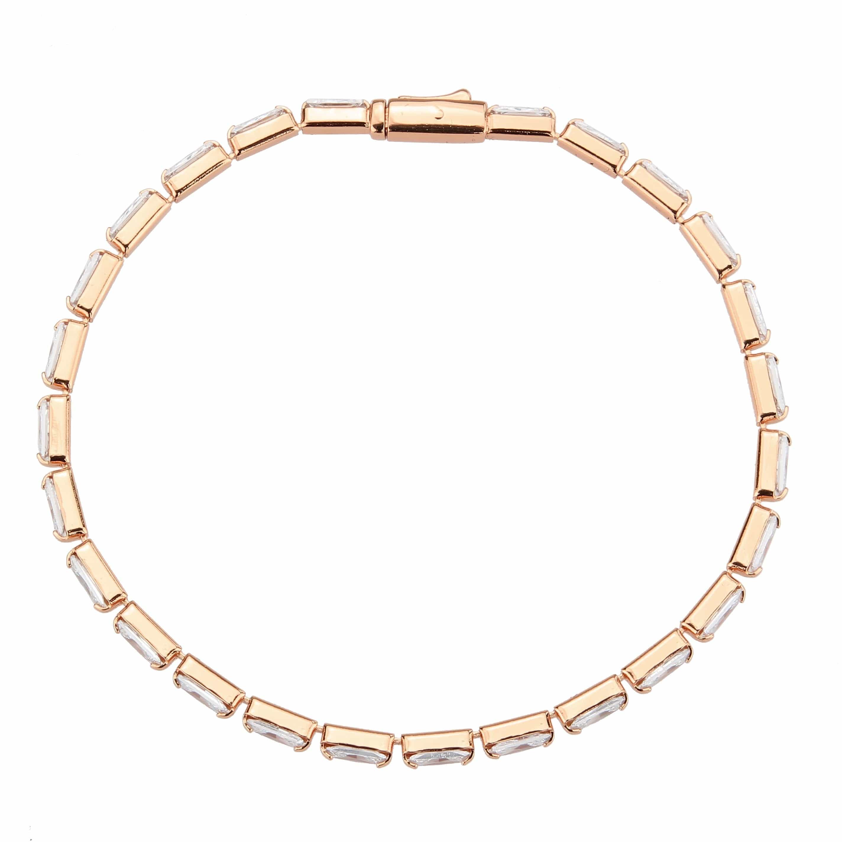 Brass Rose Gold CZ Baguette Round Station Bracelet view 6