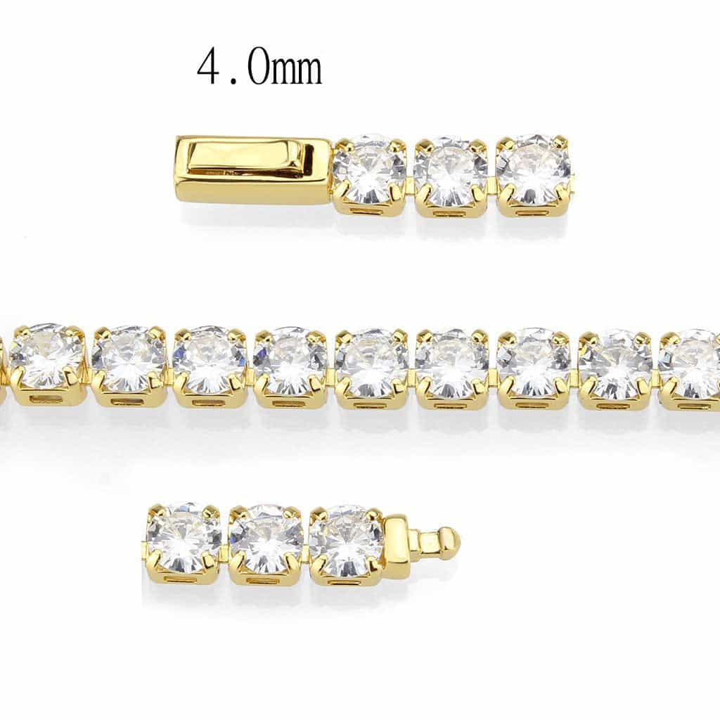 Brass Gold CZ Round Tennis Thin Clasp Bracelet view 4