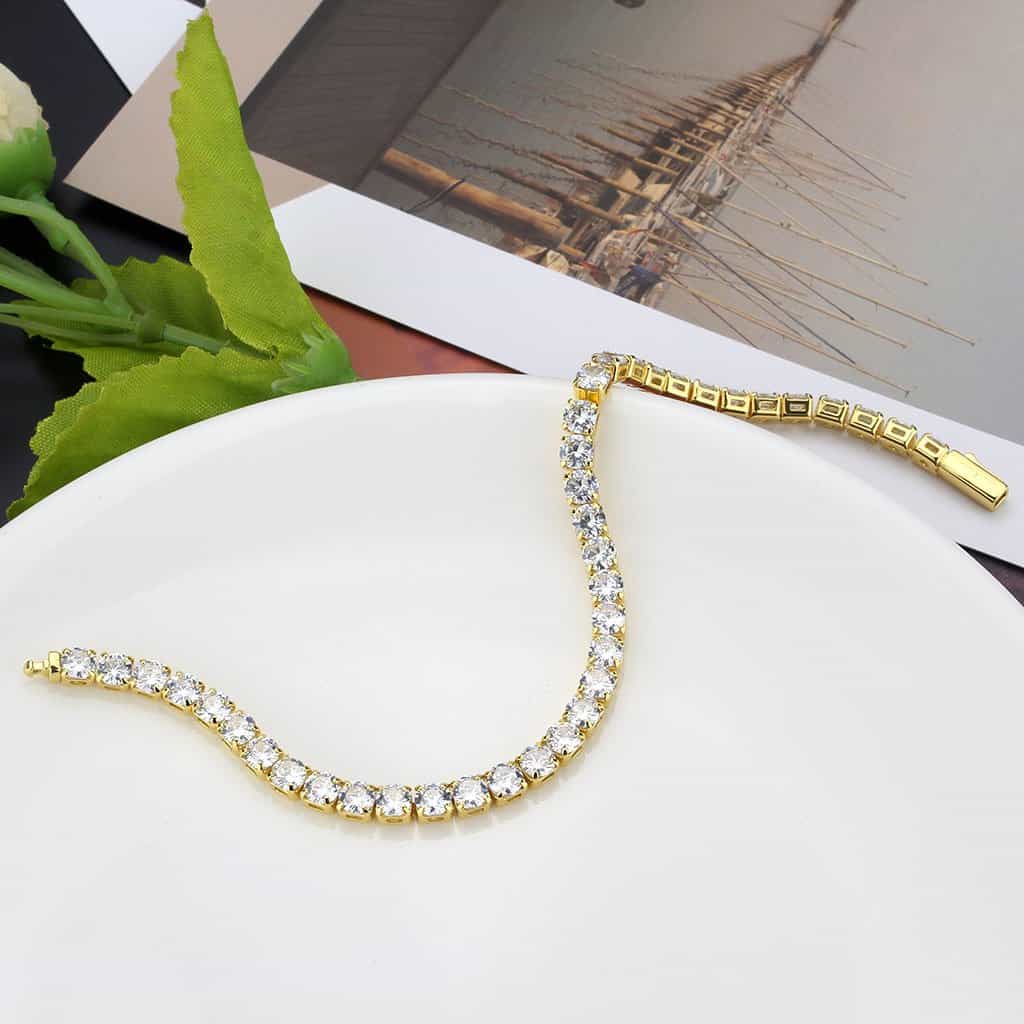 Brass Gold CZ Round Tennis Thin Clasp Bracelet view 5