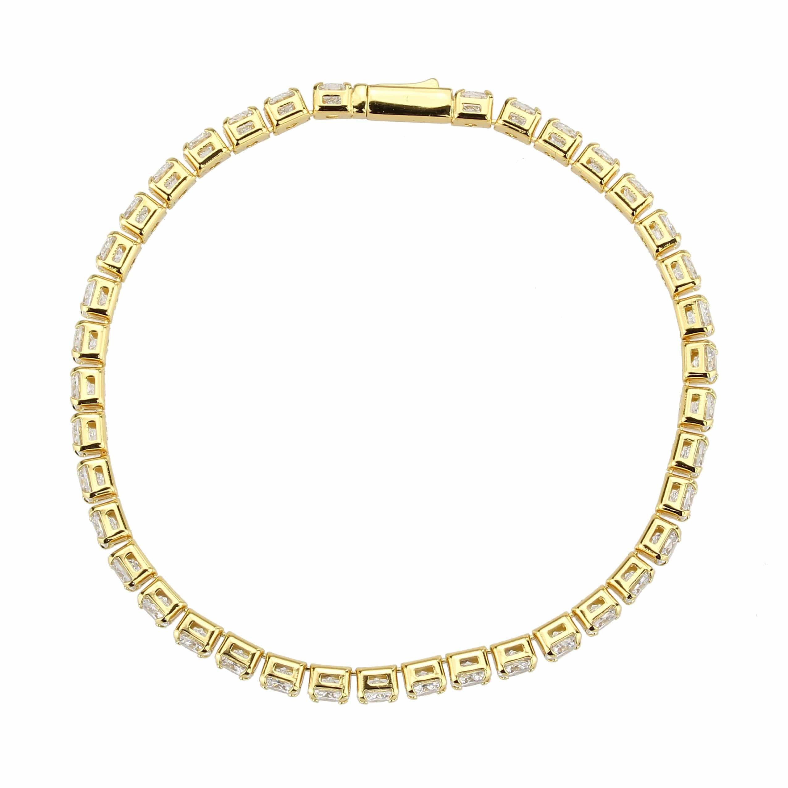 Brass Gold CZ Round Tennis Thin Clasp Bracelet view 6