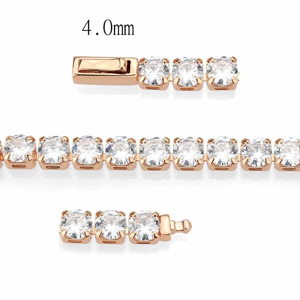 Brass Rose Gold CZ Round Tennis Thin Bracelet view 4