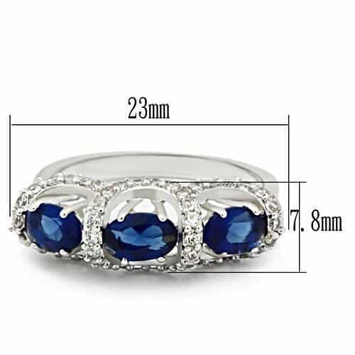 Brass Sapphire Oval Three-Stone CZ Halo Ring view 6