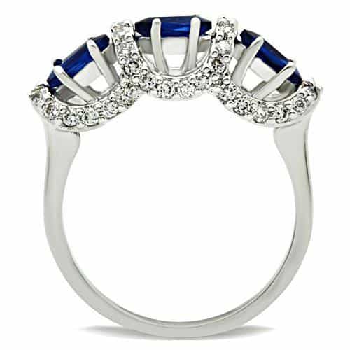 Brass Sapphire Oval Three-Stone CZ Halo Ring view 3