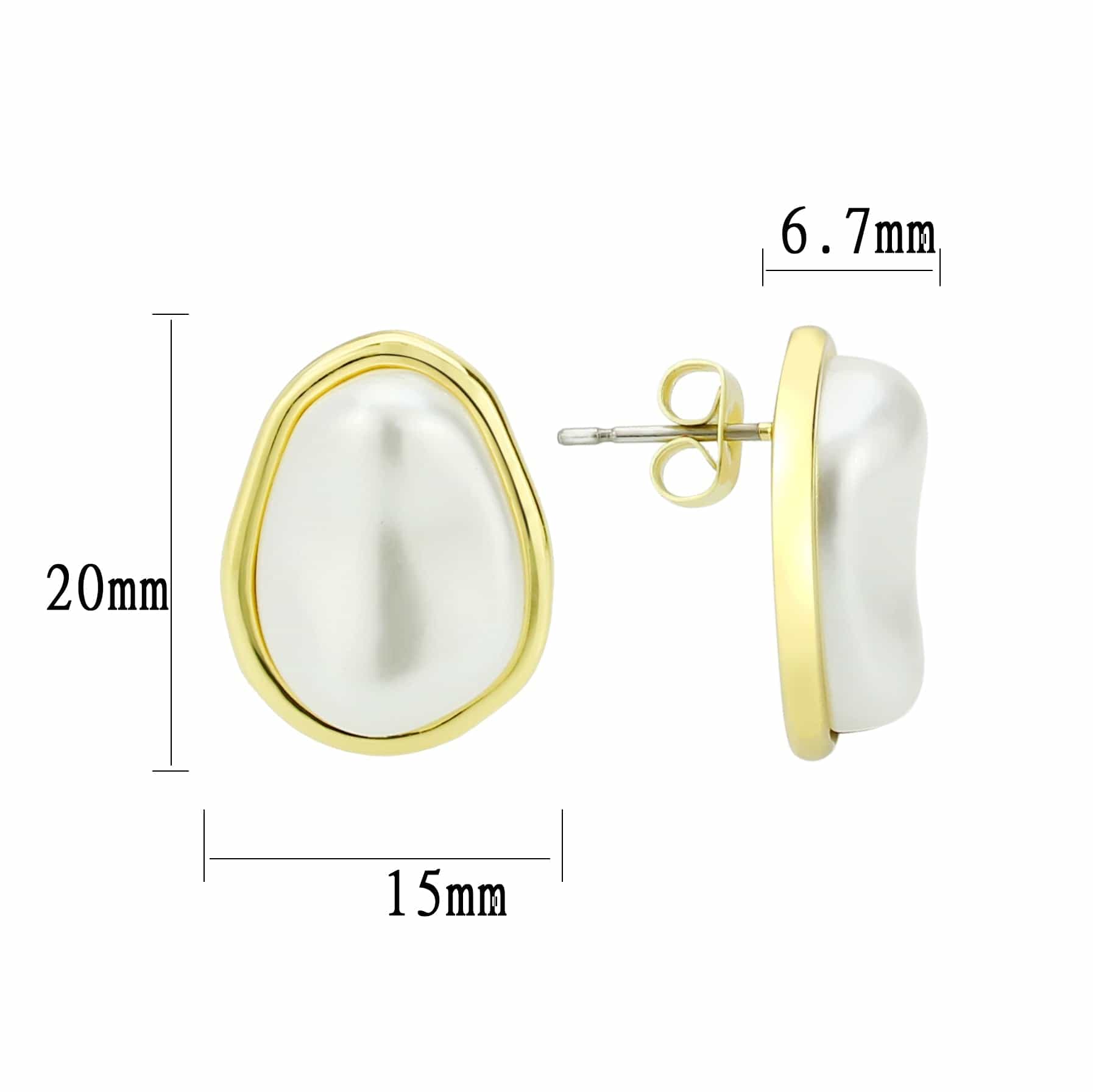 Brass Gold Pearl Oval Cabochon Stud Earrings view 2