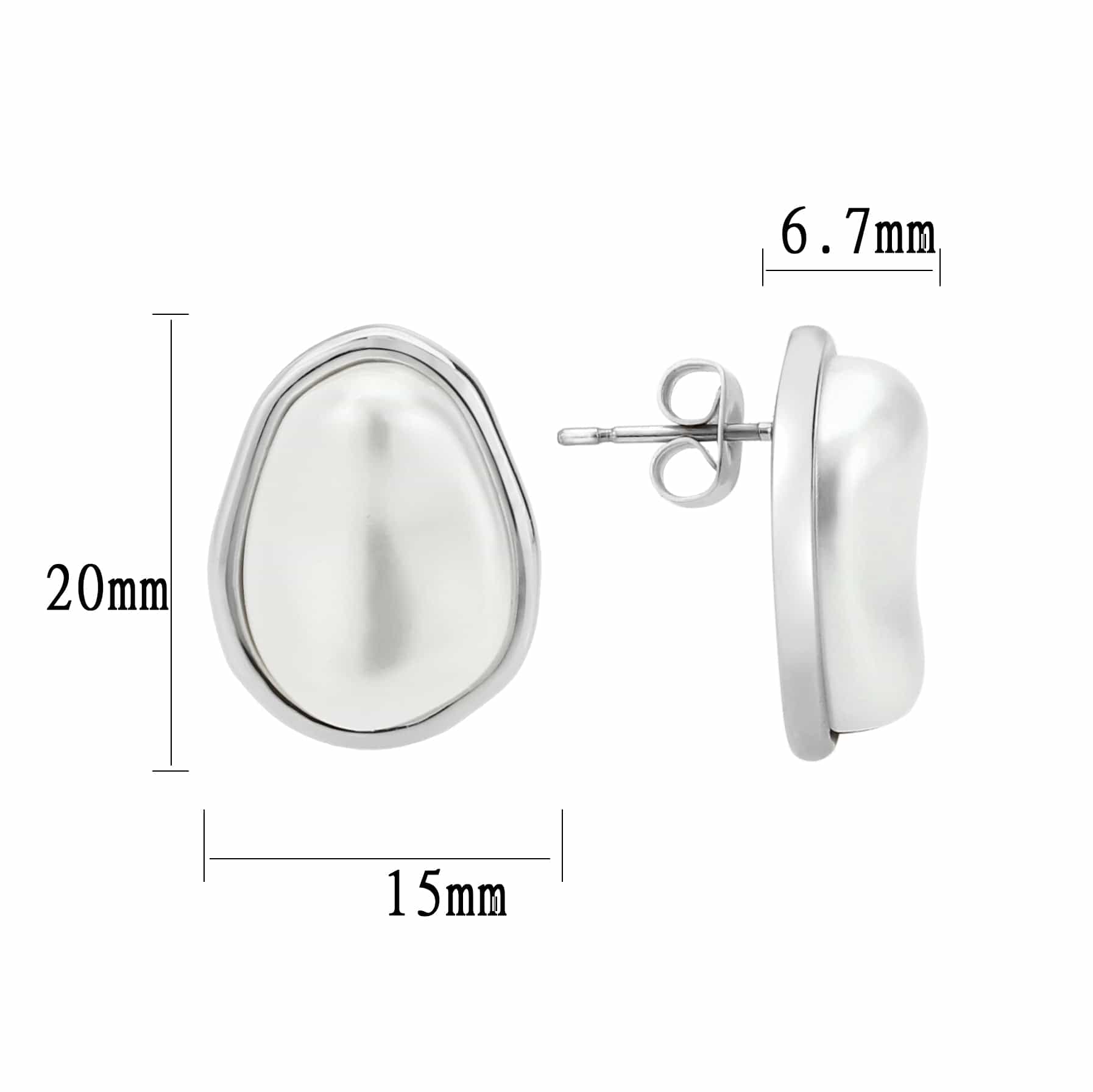 Brass Pearl Oval Cabochon Stud Earrings | The Stainless Jewelry view 2