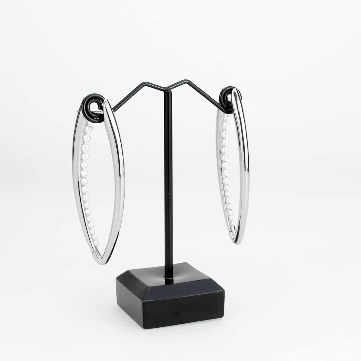 Brass Pearl Channel Elongated Hoop Ring | The Stainless Jewelry view 3