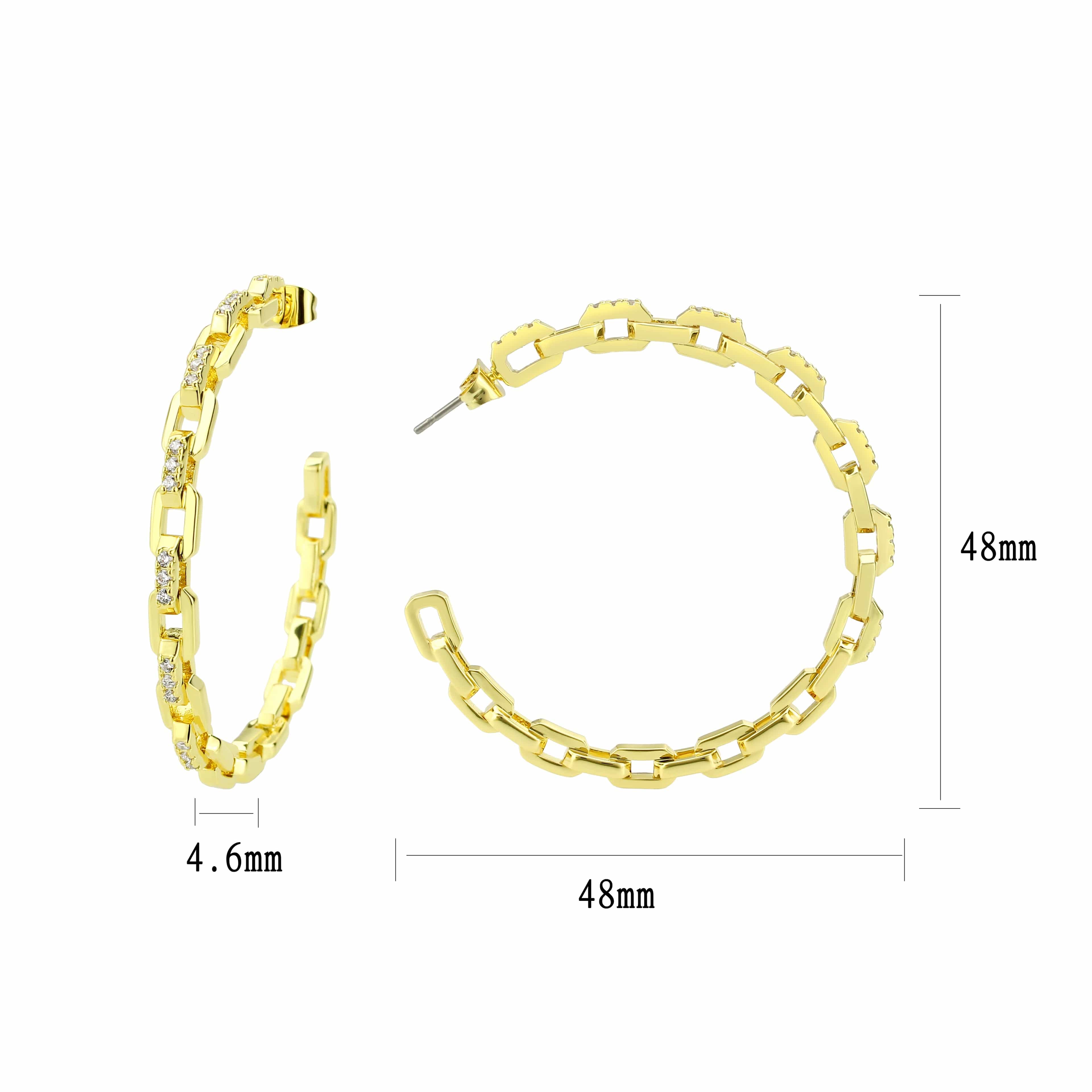 Brass Gold CZ Chain Link Open Hoop Earrings view 2