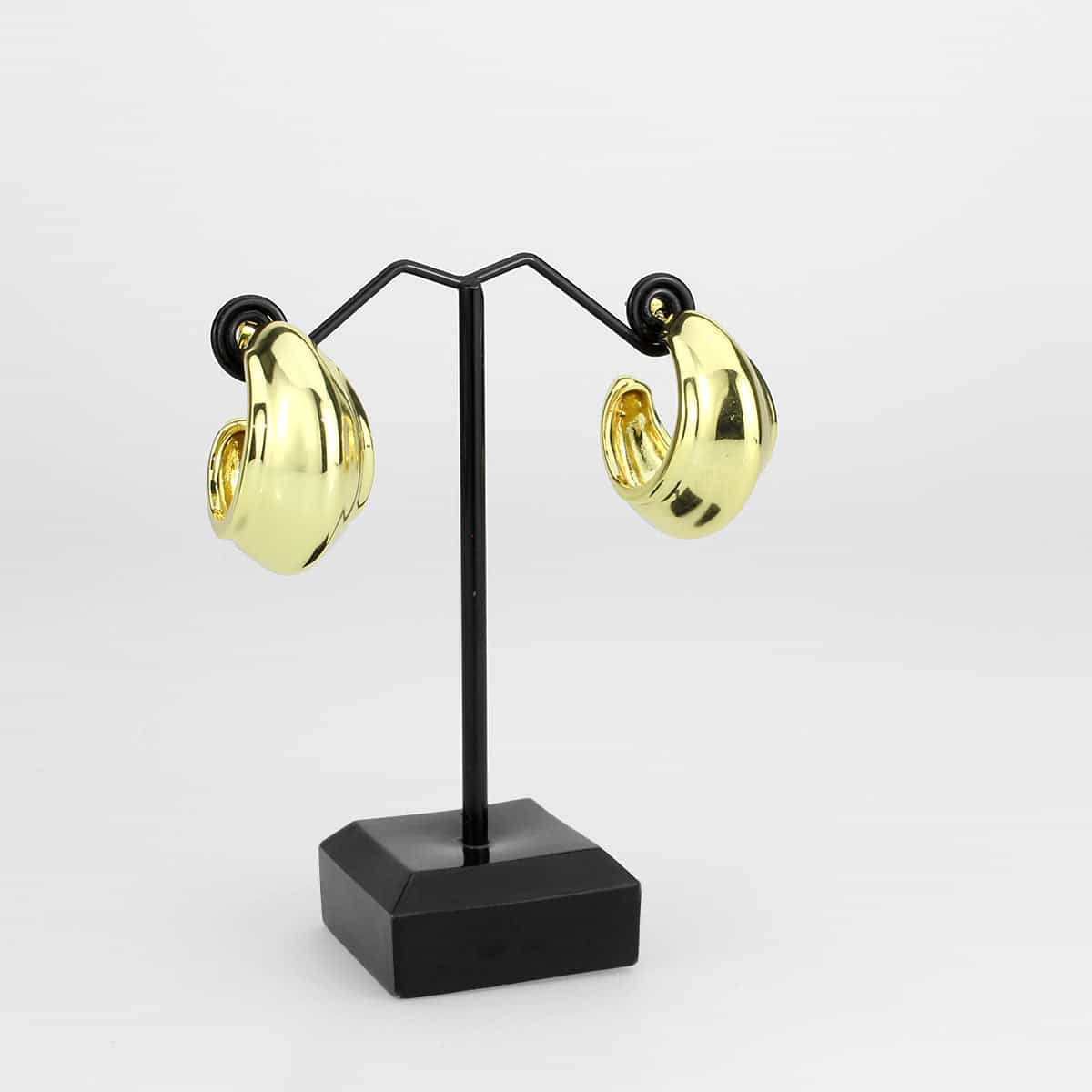 Brass Gold Polished Wide Dome Hoop Earrings view 3