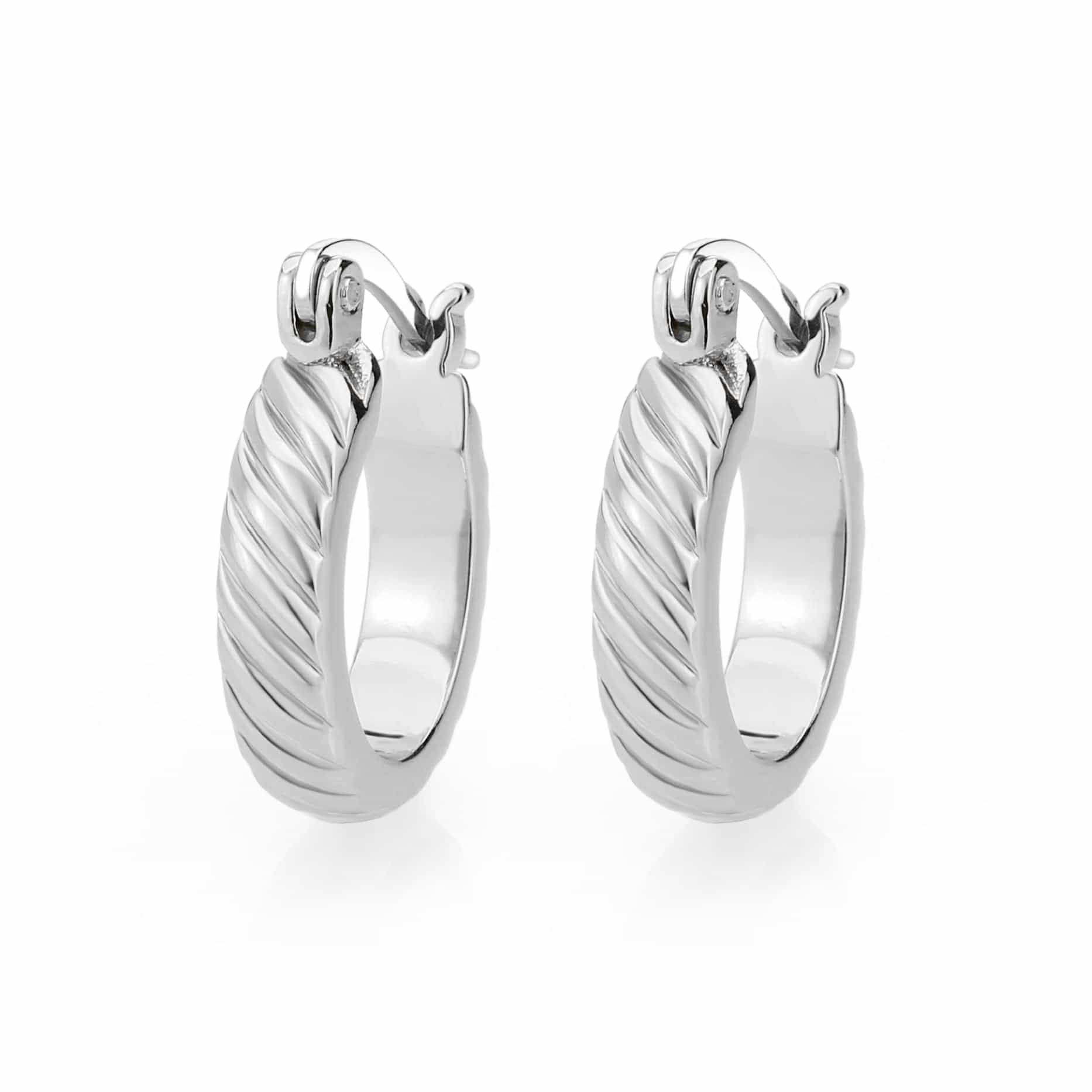 Brass Silver Twisted Cable Huggie Hoop Earrings view 1