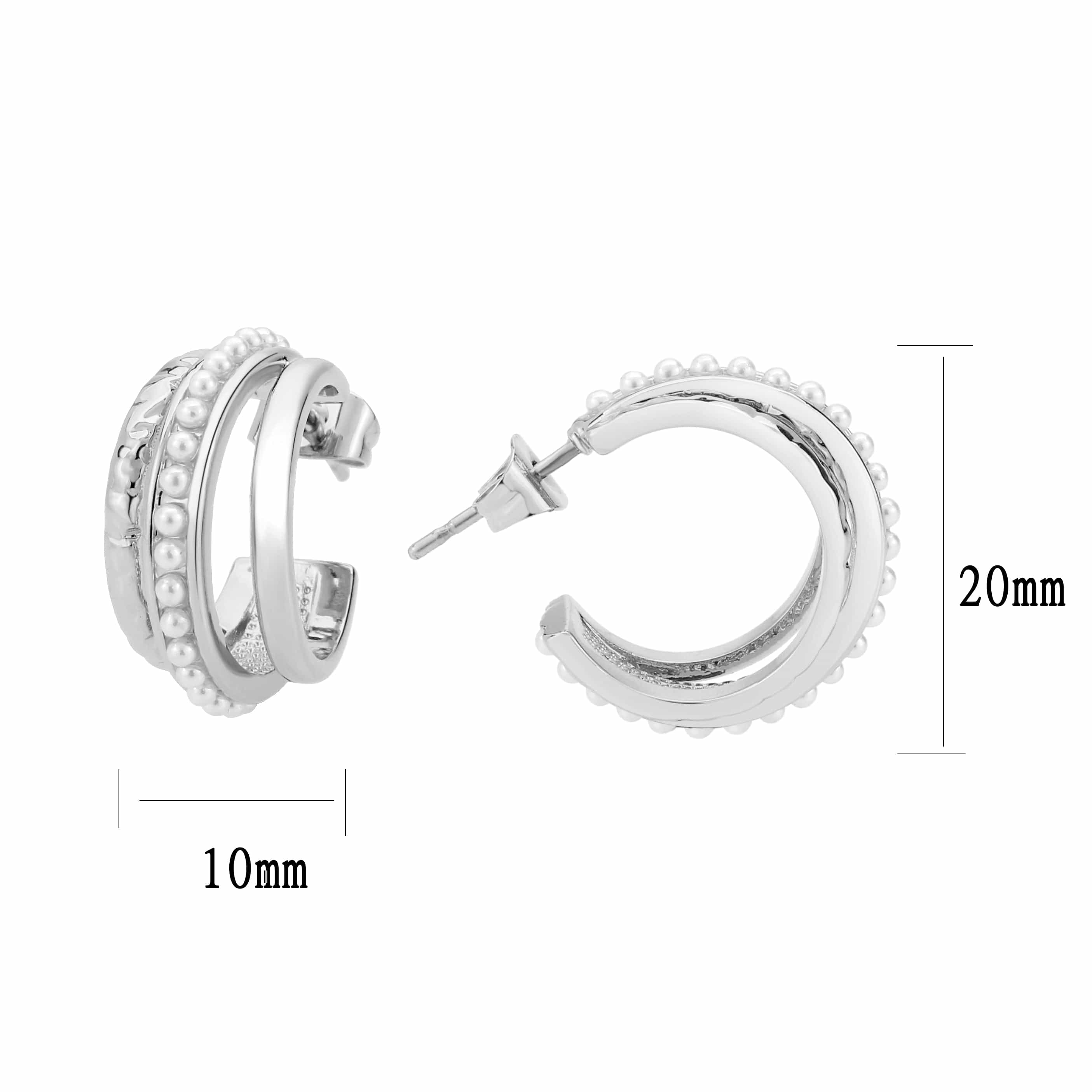 Brass Pearl Triple Row Huggie Earrings | The Stainless Jewelry view 2