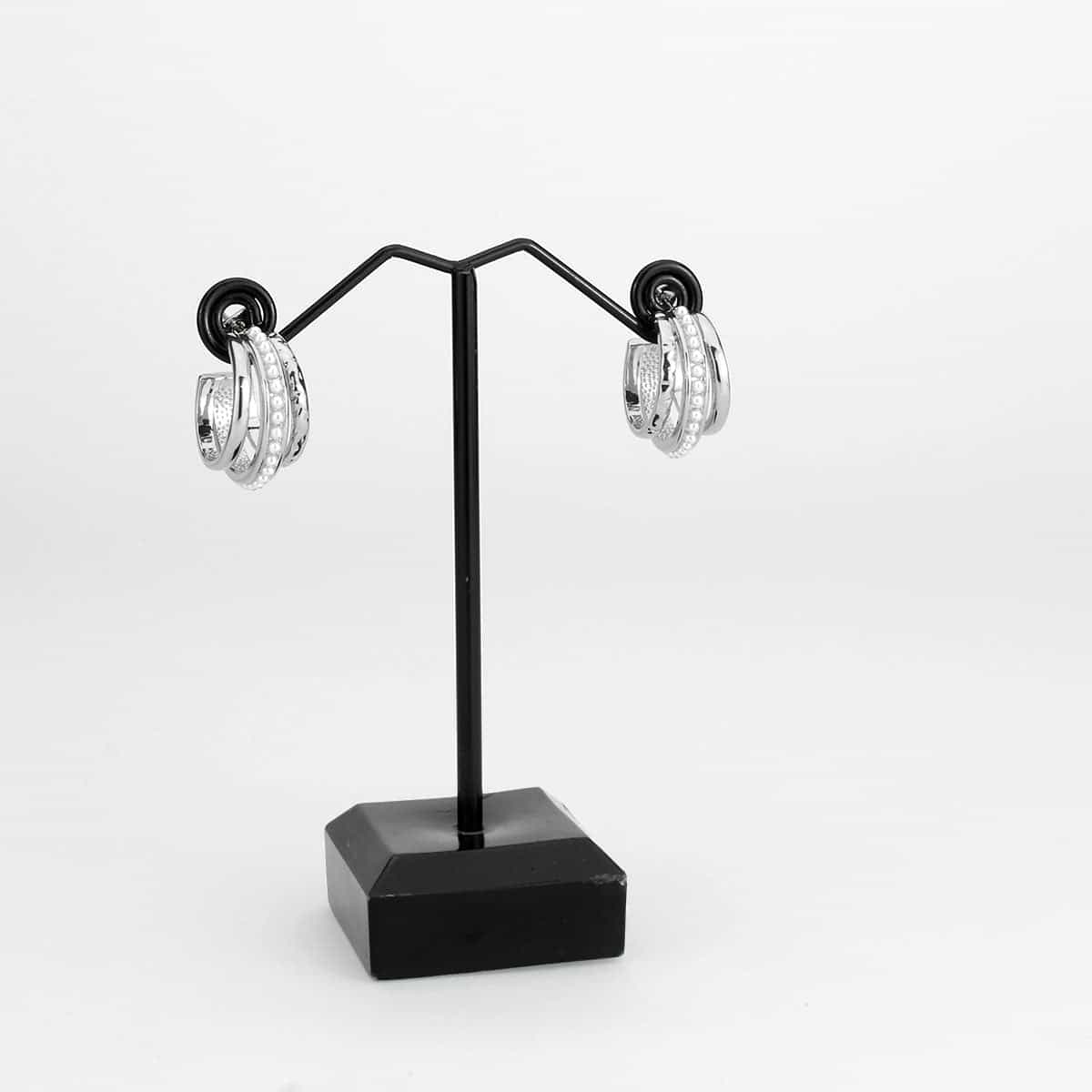 Brass Pearl Triple Row Huggie Earrings | The Stainless Jewelry view 3