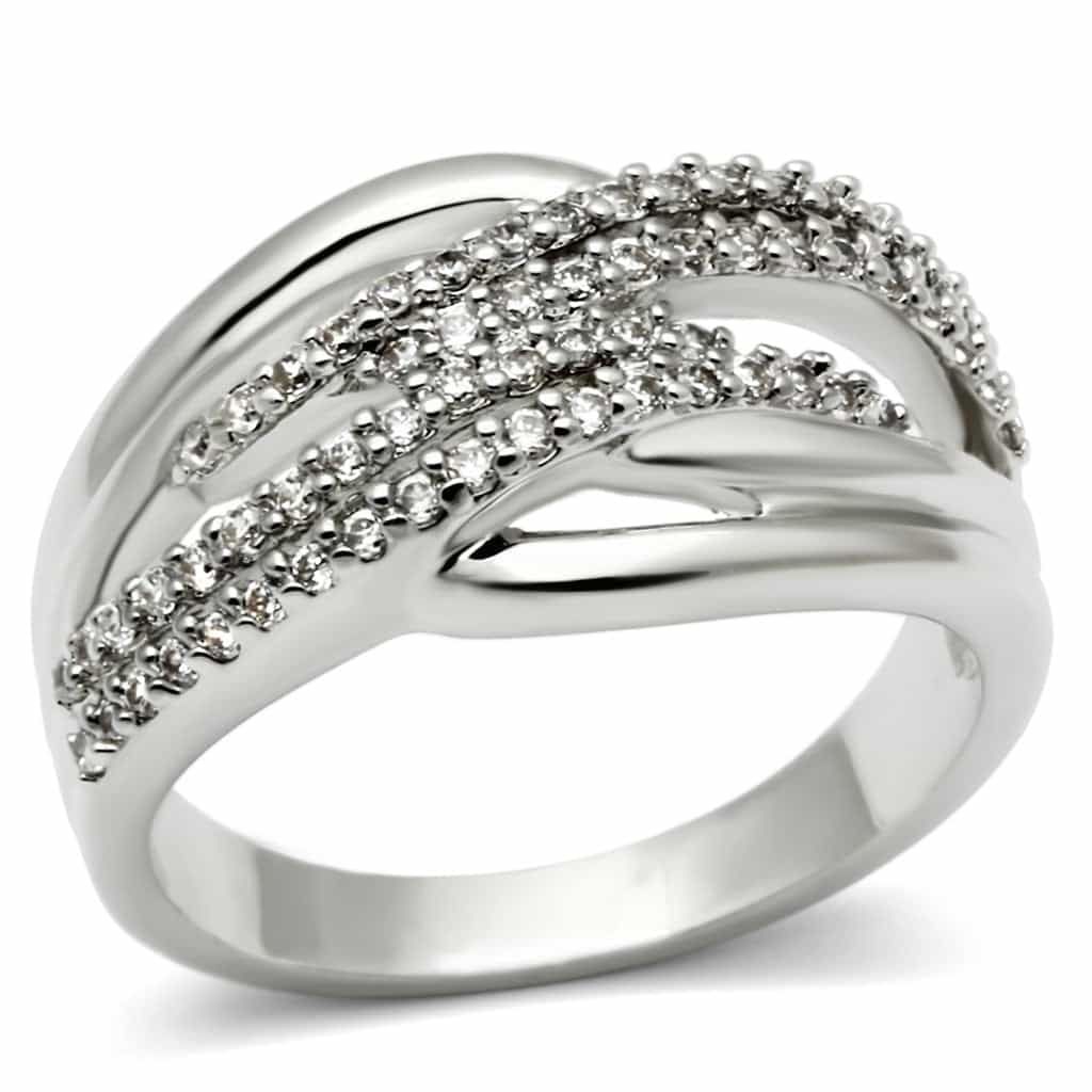 Brass CZ Pave Wide Crossover Band Ring | The Stainless Jewelry view 1