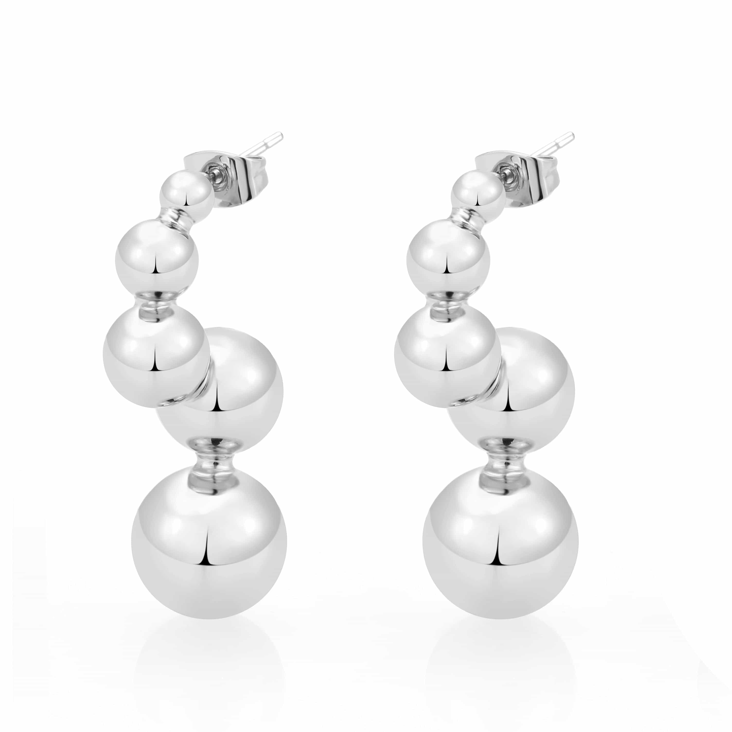 Brass Silver Triple Ball Drop Stud Earrings view 1