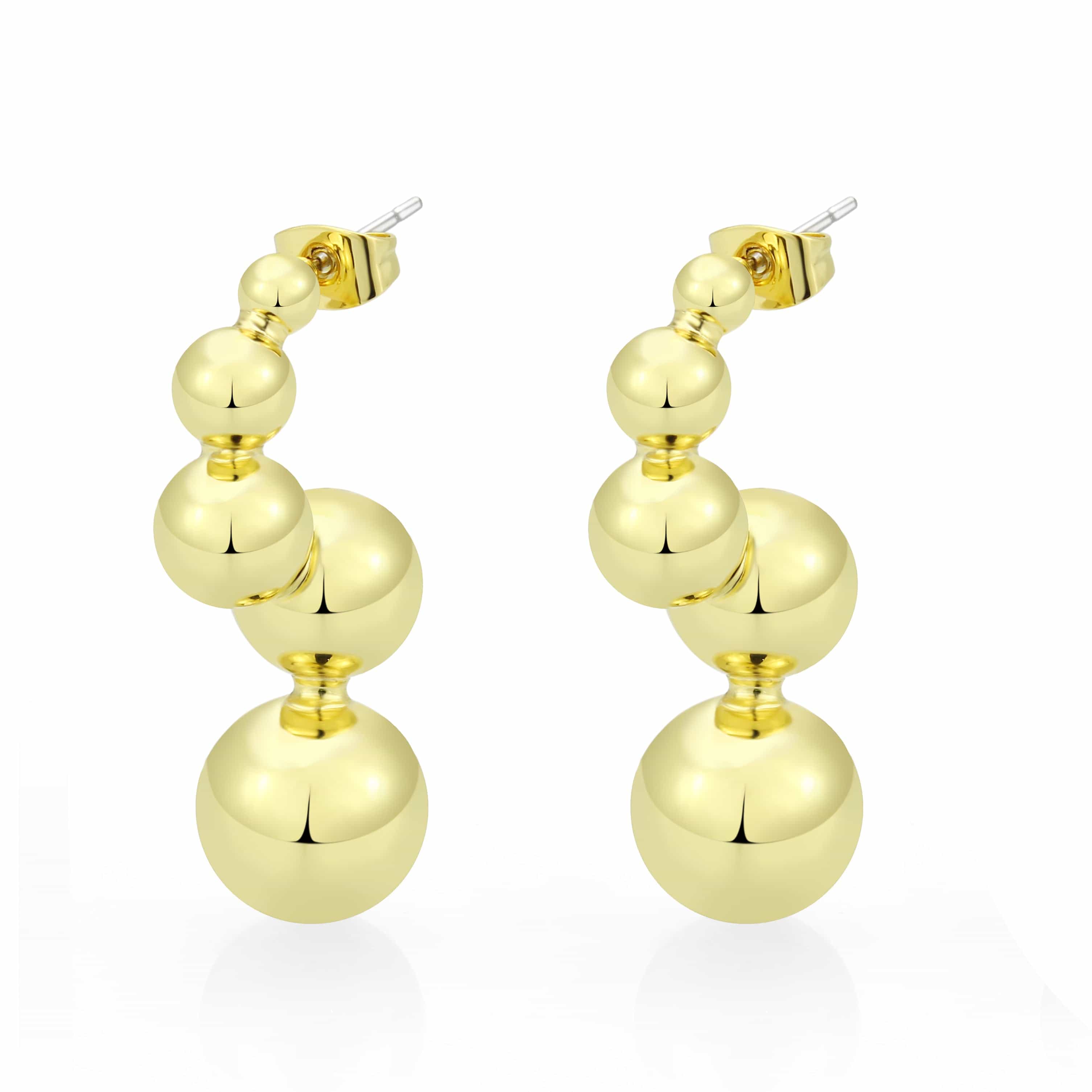 Brass Gold Triple Ball Drop Earrings | The Stainless Jewelry view 1