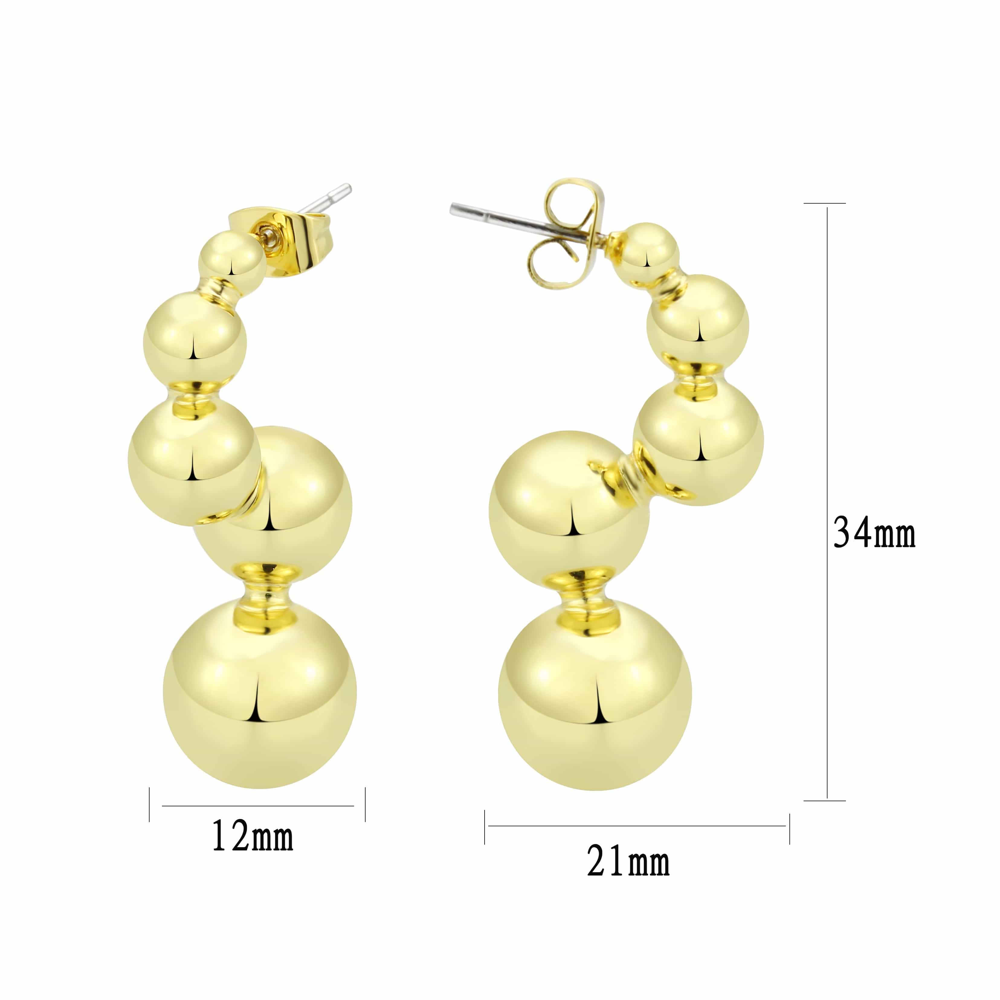 Brass Gold Triple Ball Drop Earrings | The Stainless Jewelry view 3