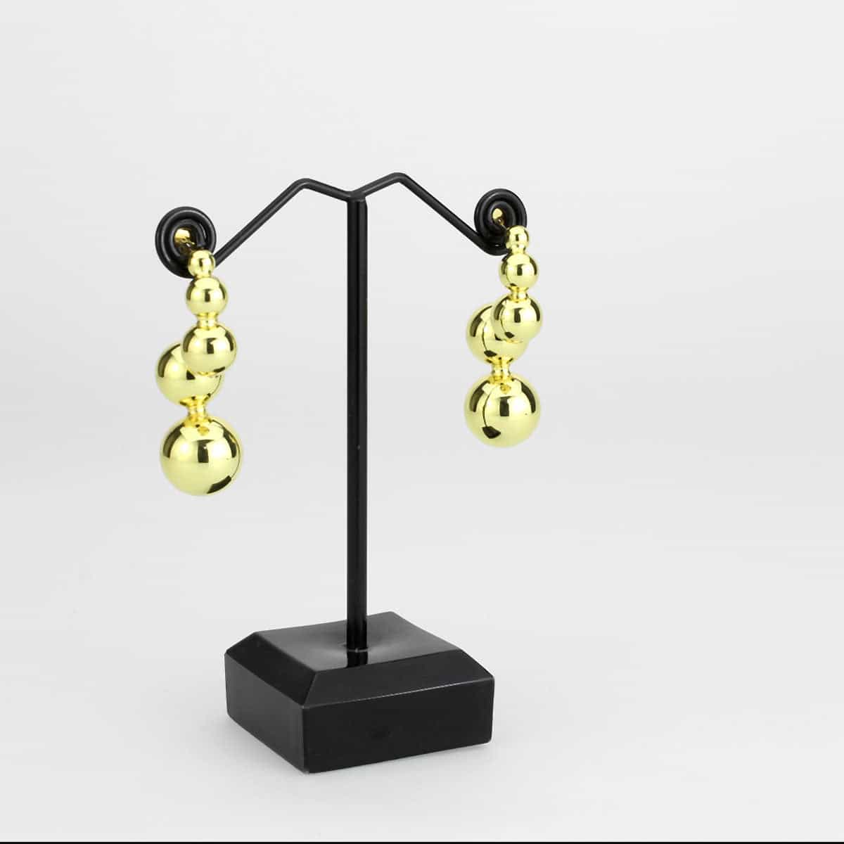 Brass Gold Triple Ball Drop Earrings | The Stainless Jewelry view 2