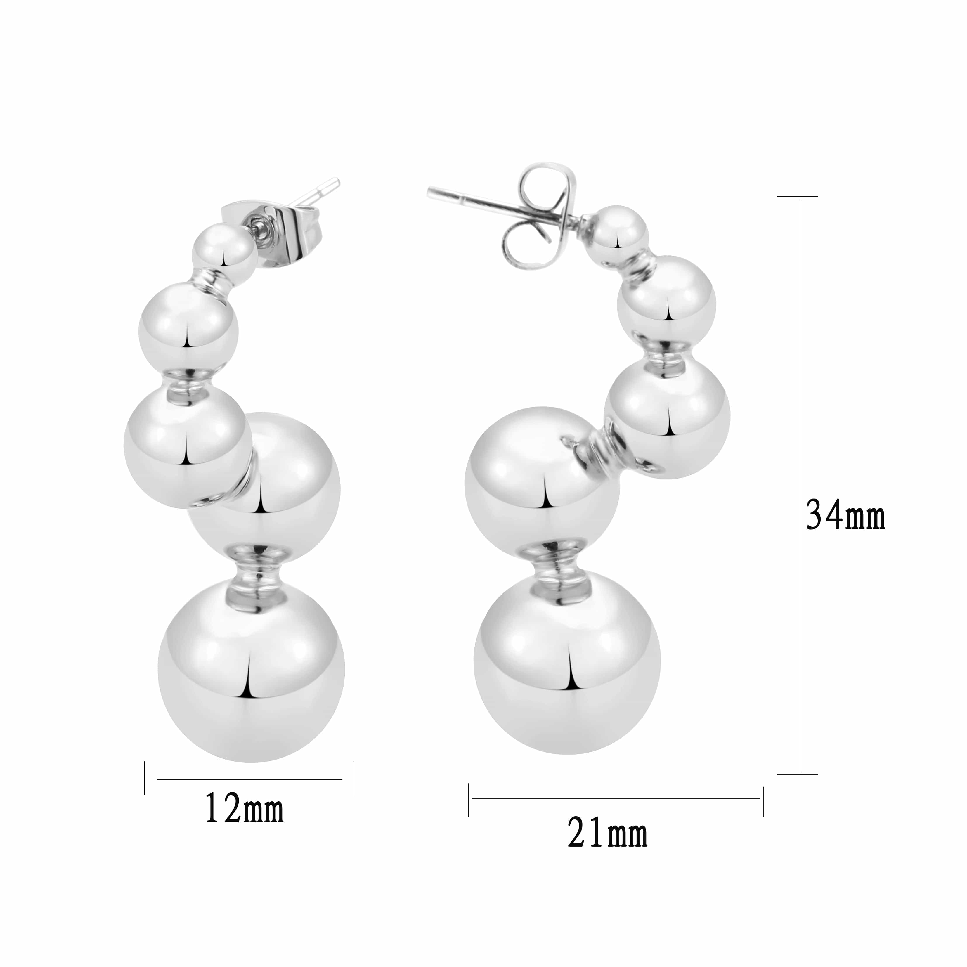 Brass Silver Triple Ball Drop Stud Earrings view 2
