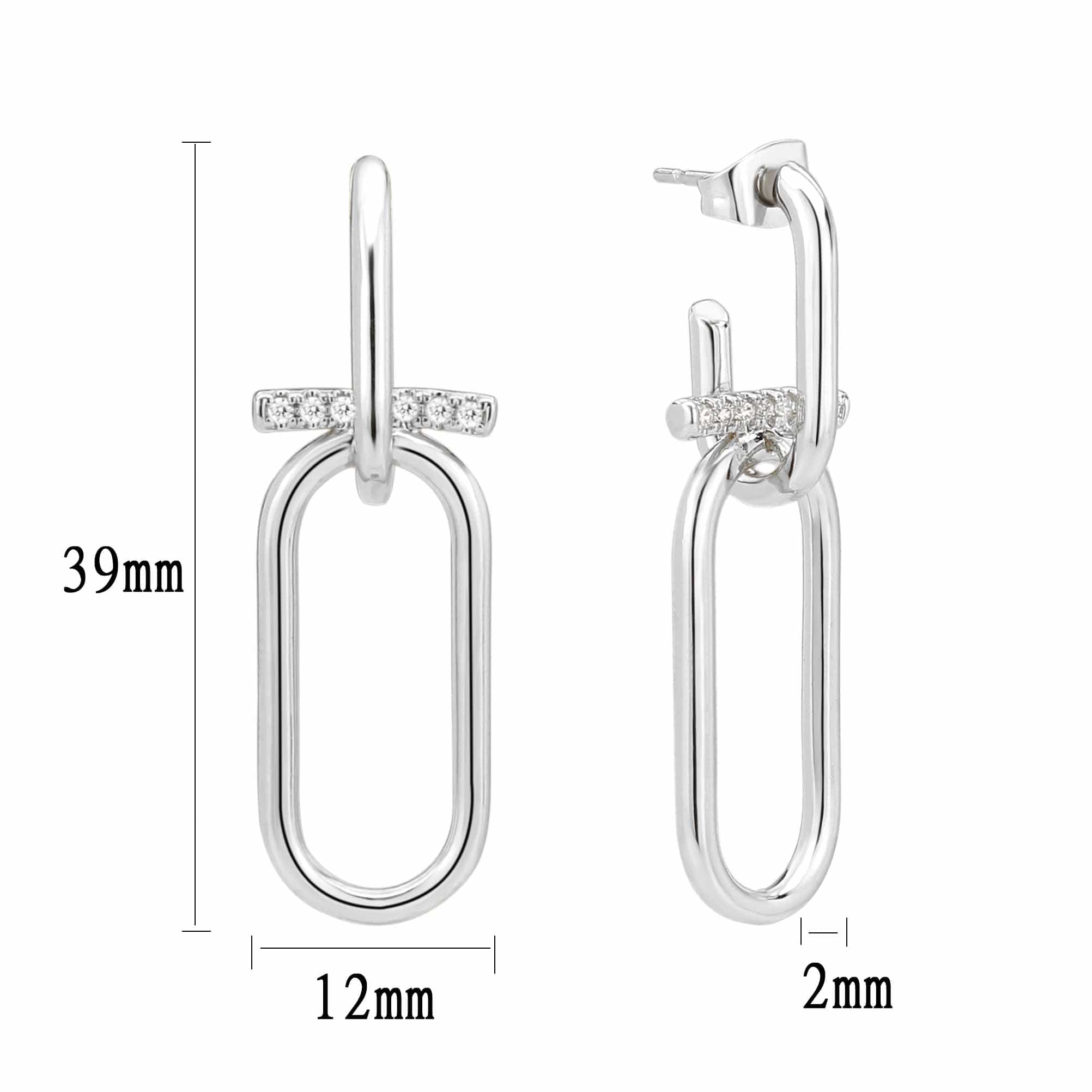 Brass CZ Bar Paperclip Link Drop Earrings | The Stainless Jewelry view 3