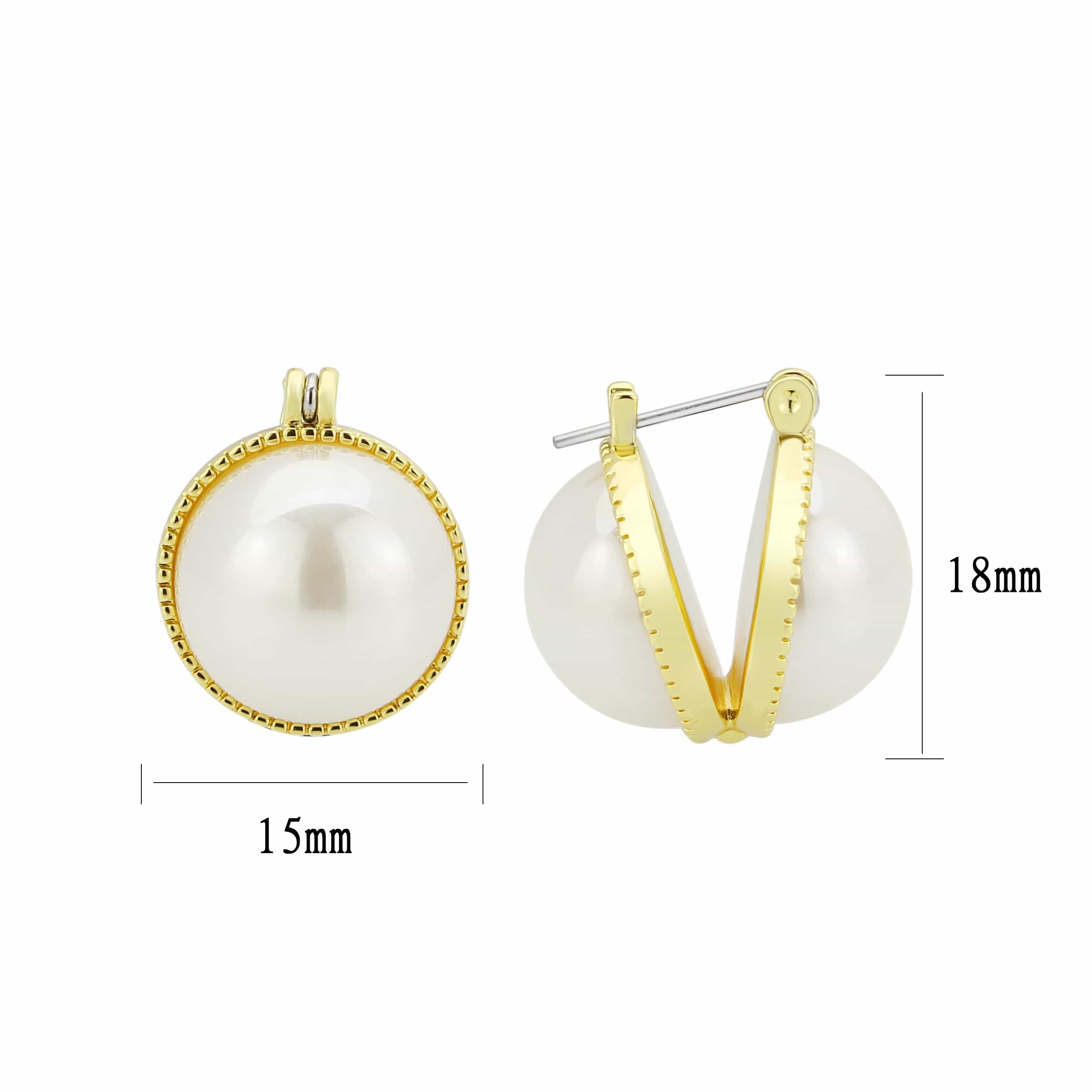 Brass Gold Pearl CZ Bezel V-Stud Earrings | The Stainless Jewelry view 3