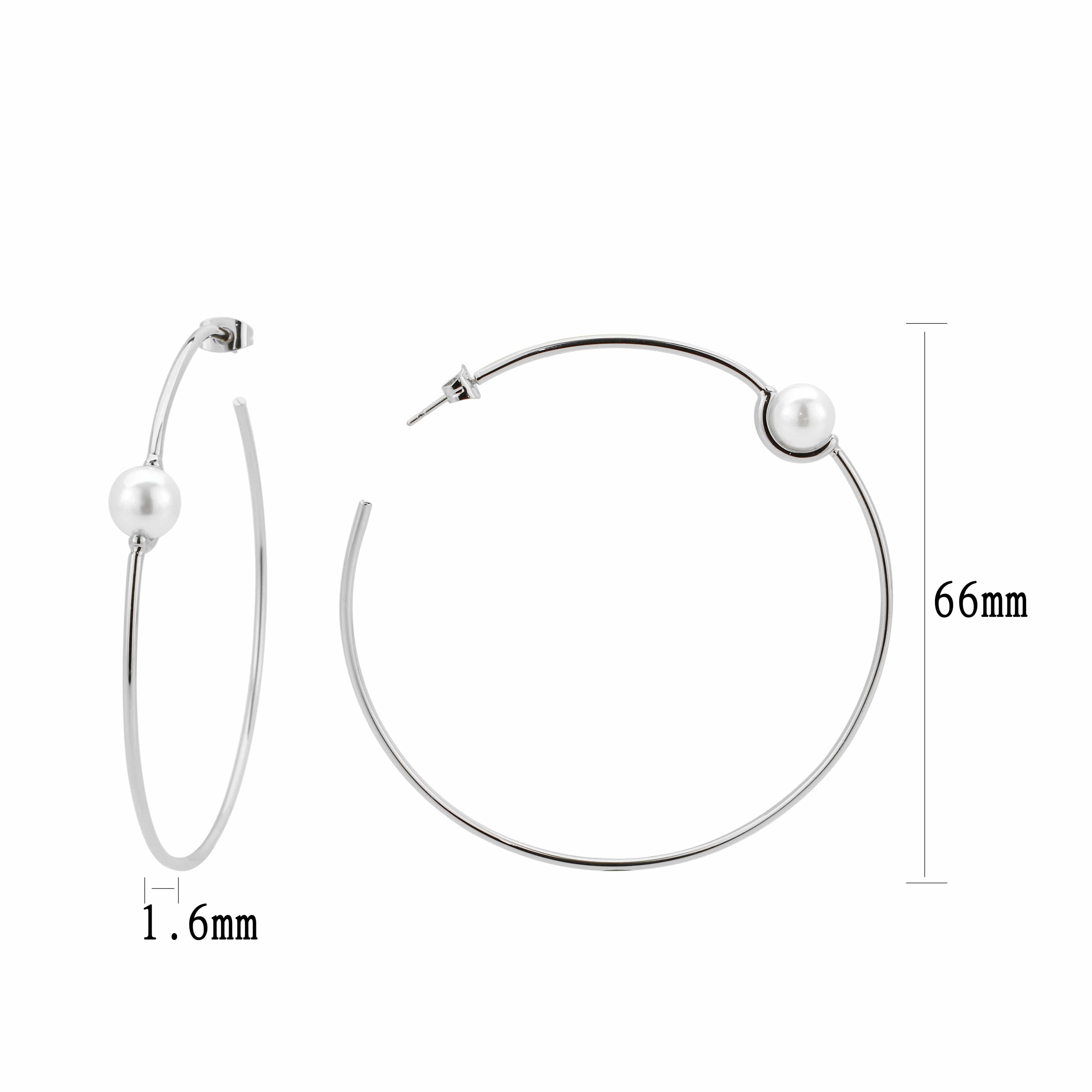 Brass Pearl Accent Thin Large Hoop Earrings view 3