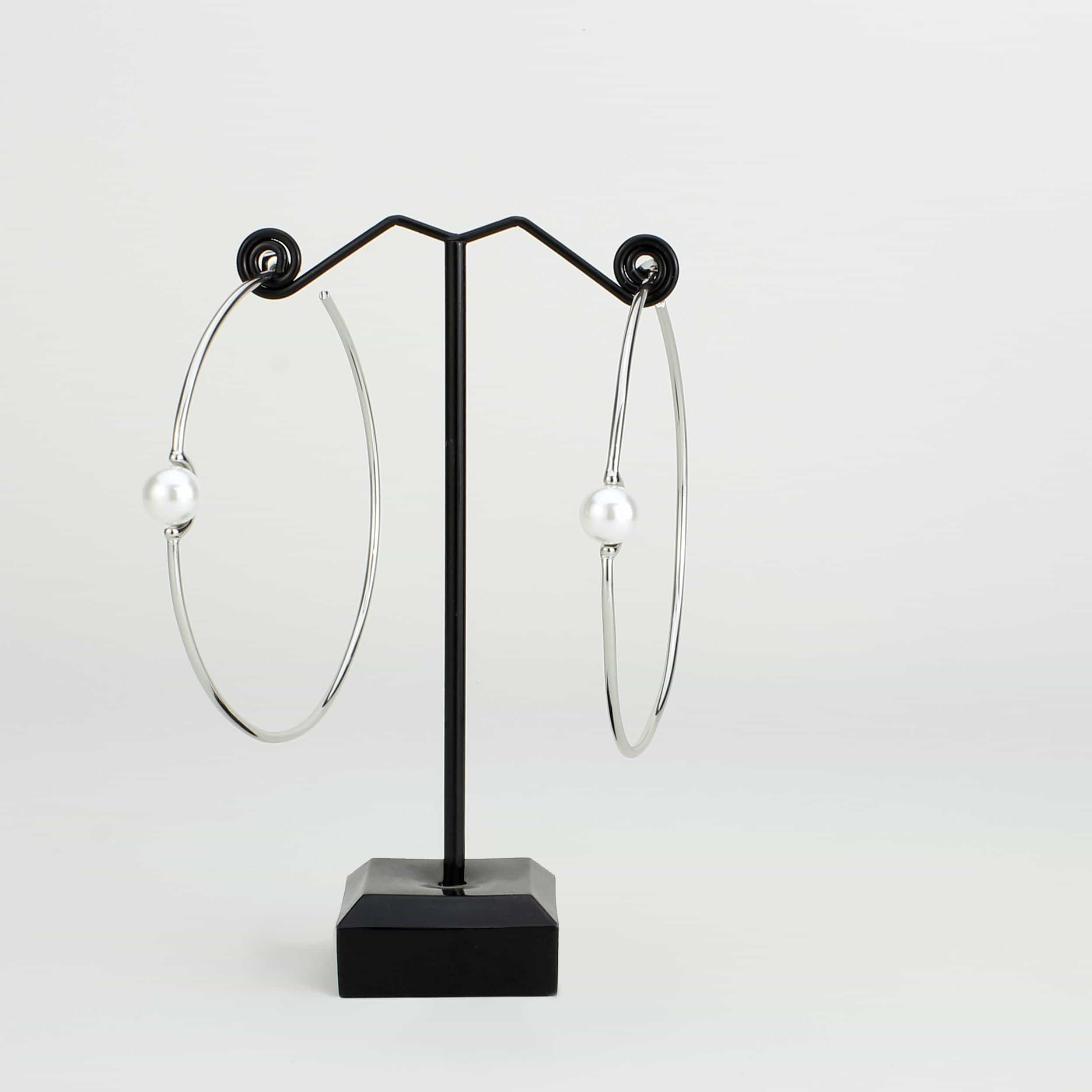 Brass Pearl Accent Thin Large Hoop Earrings view 2