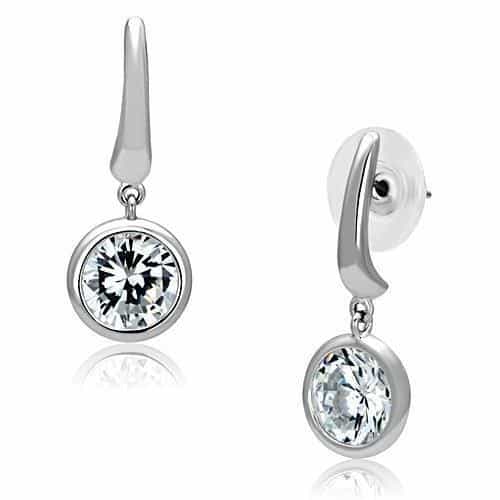 Brass CZ Bezel Round Dangle Drop Earrings | The Stainless Jewelry view 1
