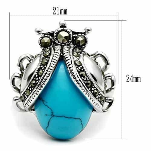 Brass Turquoise Marcasite Feather Vintage Cocktail Ring view 2
